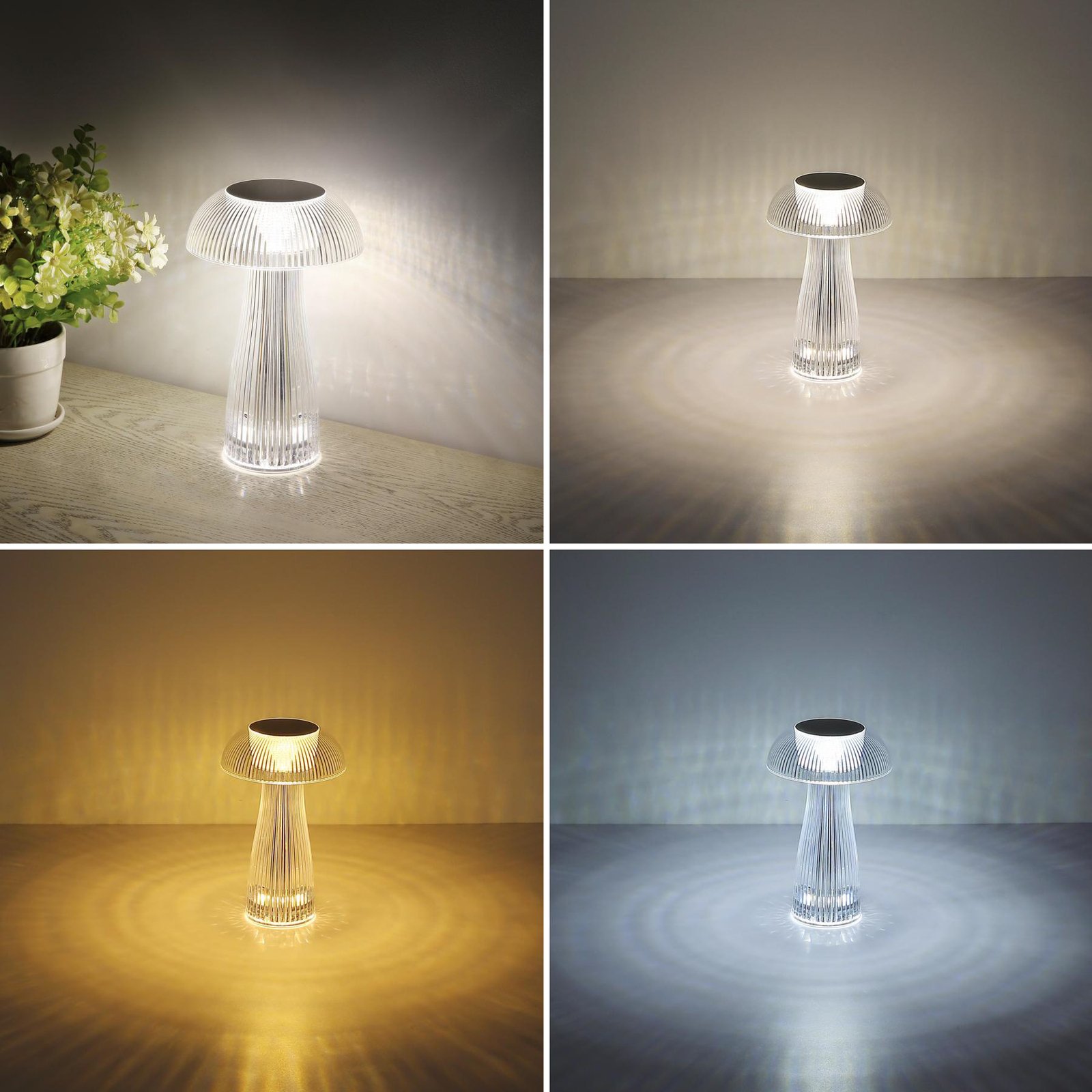 Lámpara de mesa LED recargable Gixi, color plata, altura 25 cm, CCT
