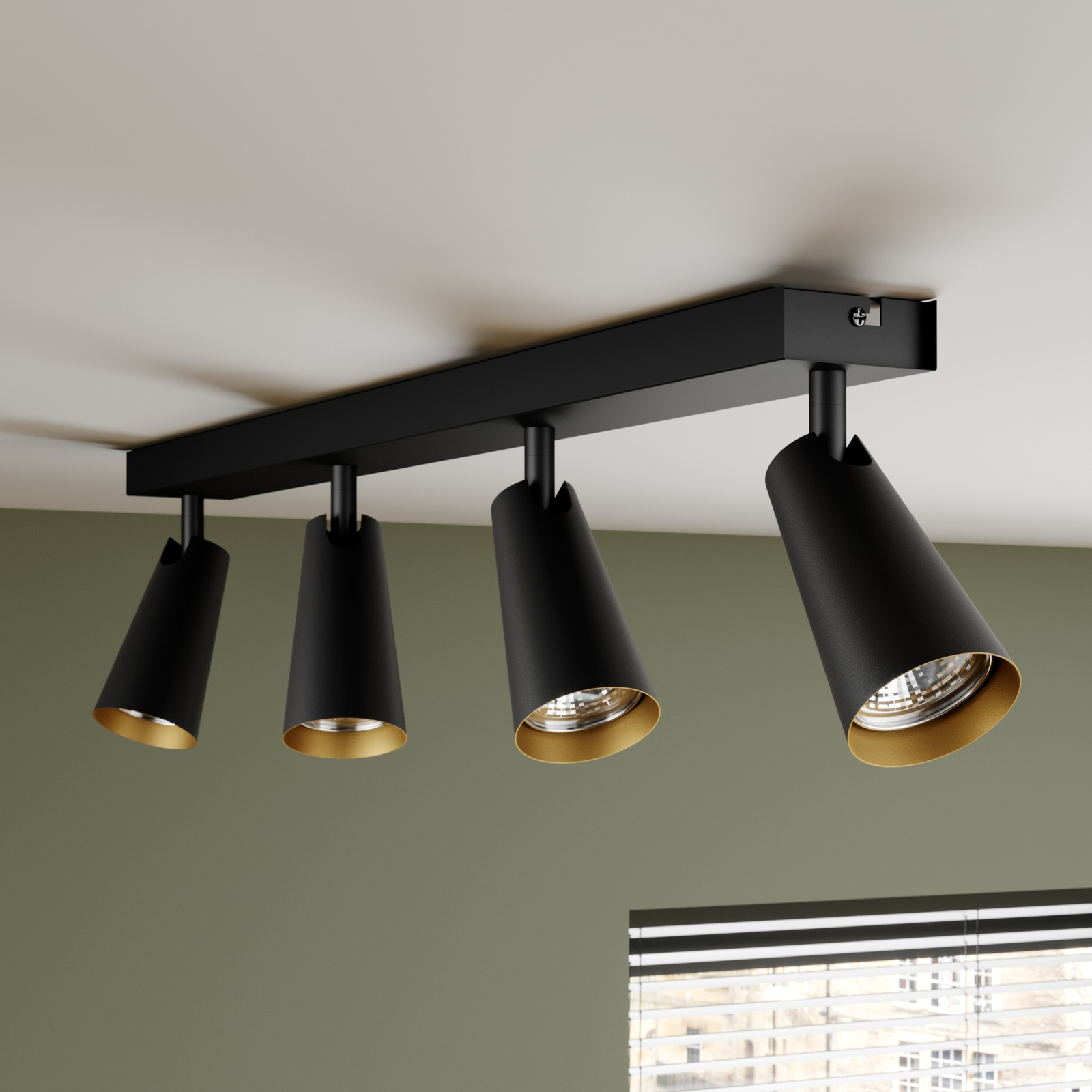 Lucande Angelina plafondlamp zwart-goud, 4-lamps