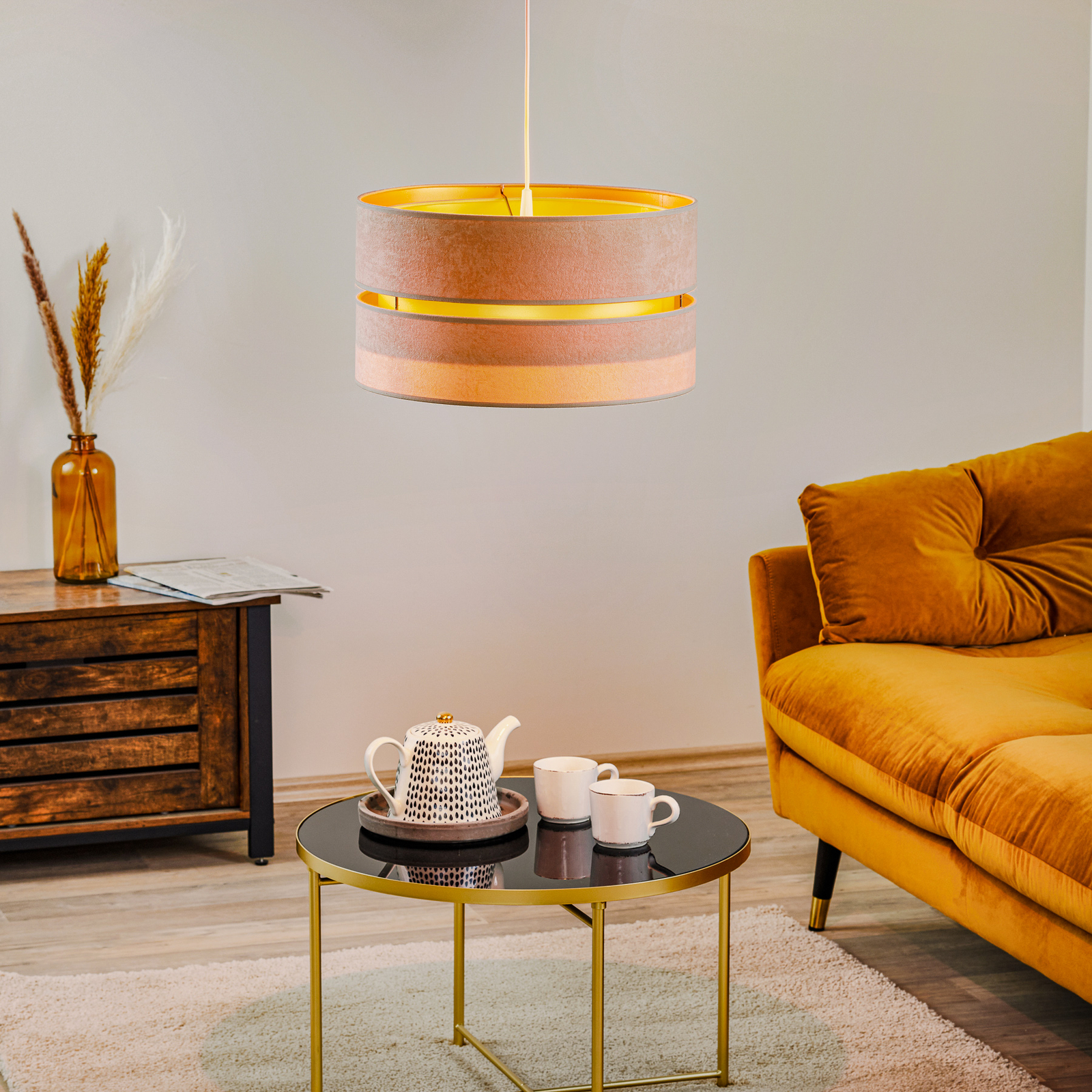 Hanglamp Duo, beige/goud, Ø40cm, 1-lamp
