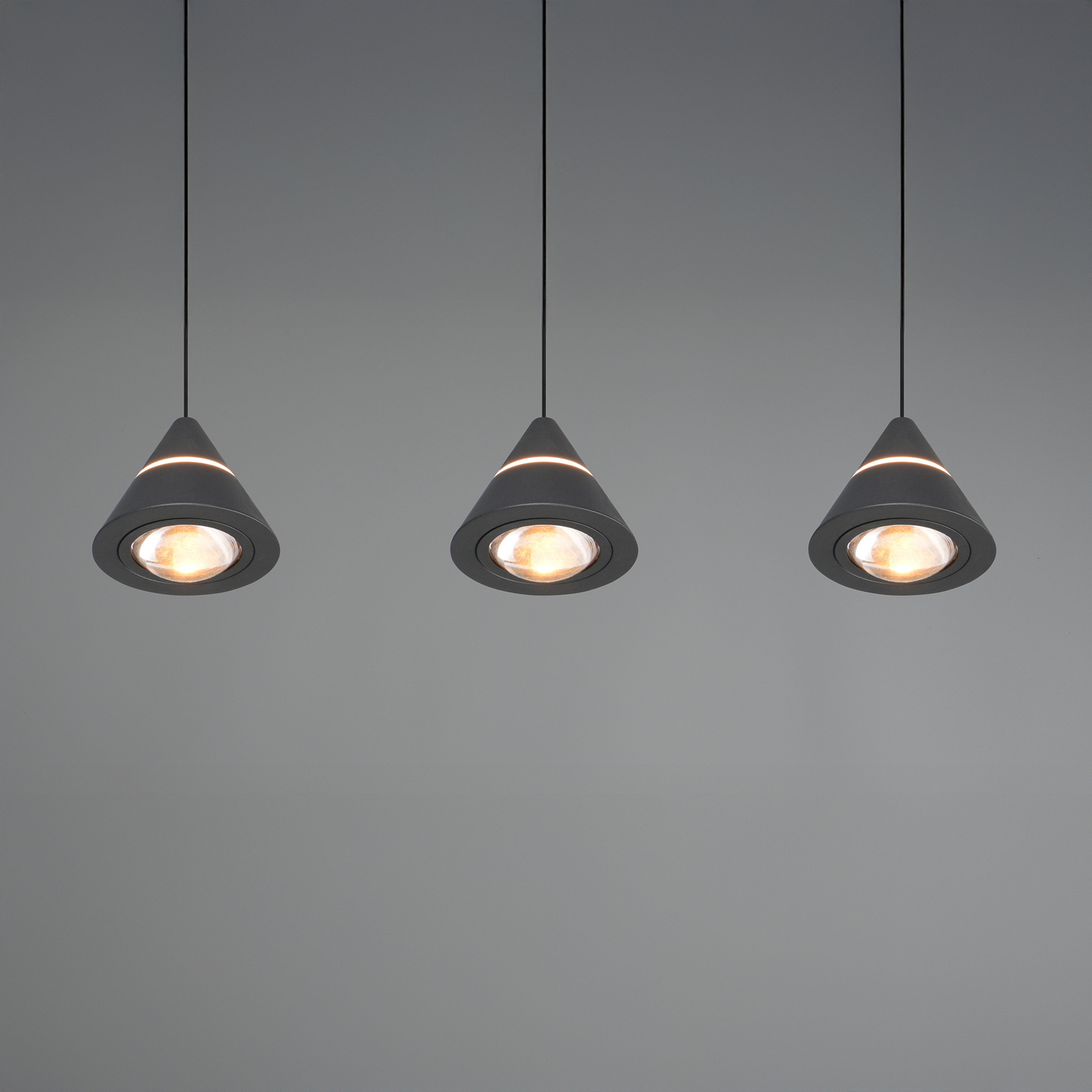 LED závesné svietidlo Romeo, dĺžka 55 cm, čierna, kov, 3-pl.