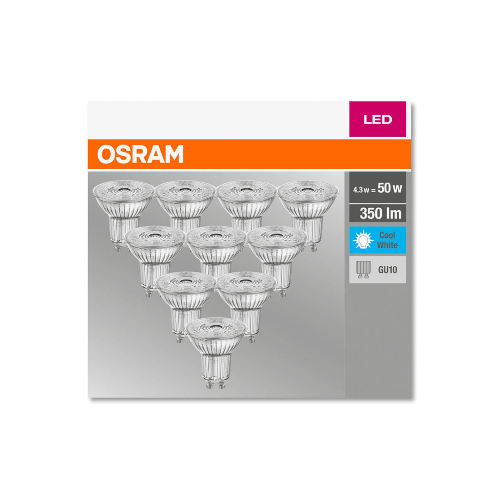 OSRAM reflektor LED GU10 4,3W 4 000 K 350lm 10szt.