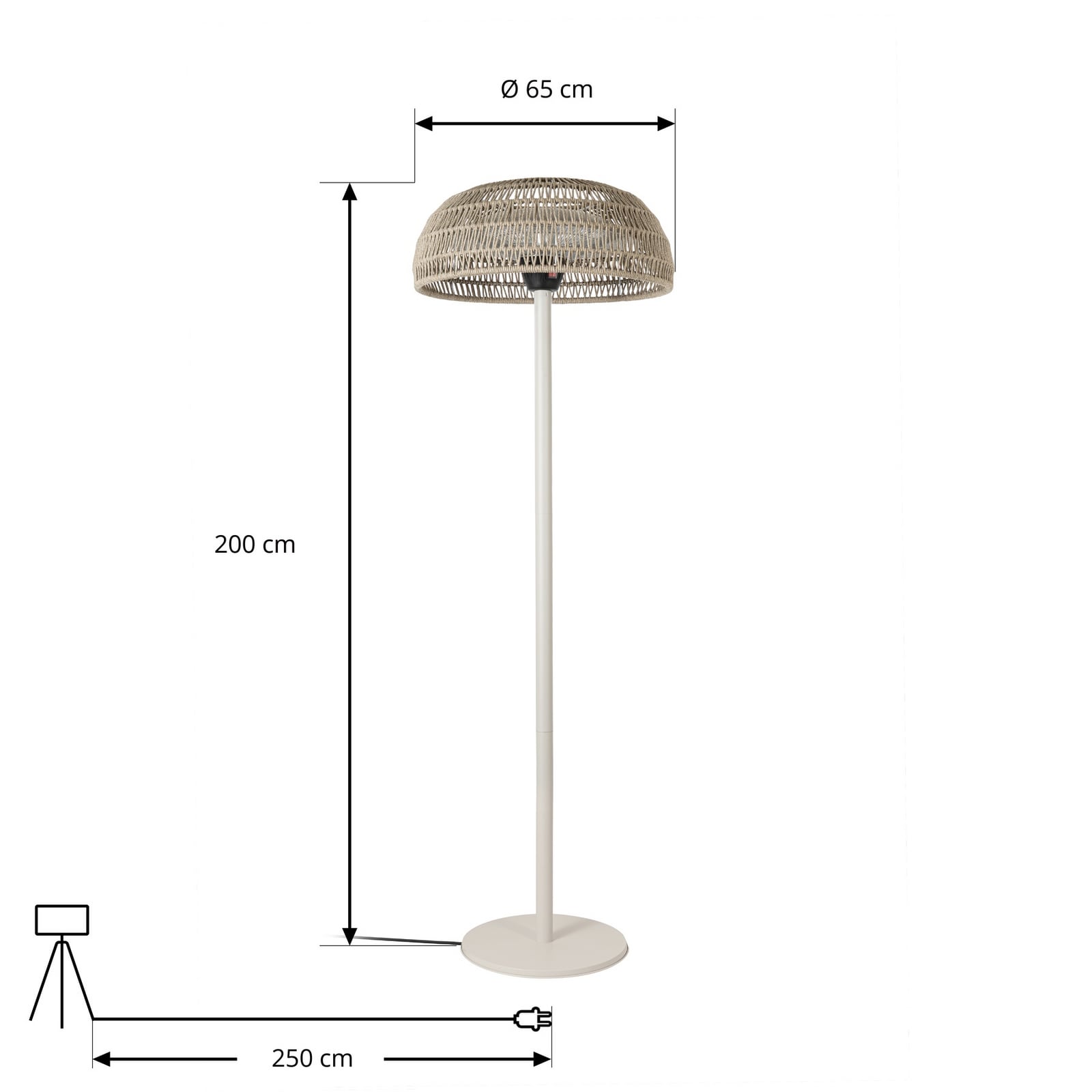 Radiateur rayonnant sur pied Calenza, couleur sable, 200 cm, 3 niveaux de