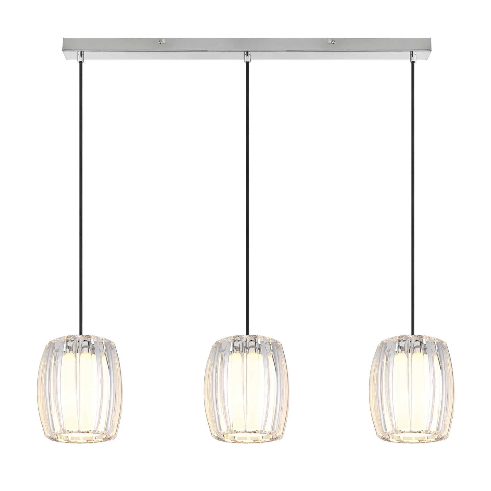 Suspension Maribel, longueur 86 cm, chrome/transparent, plastique, à 3 lampes