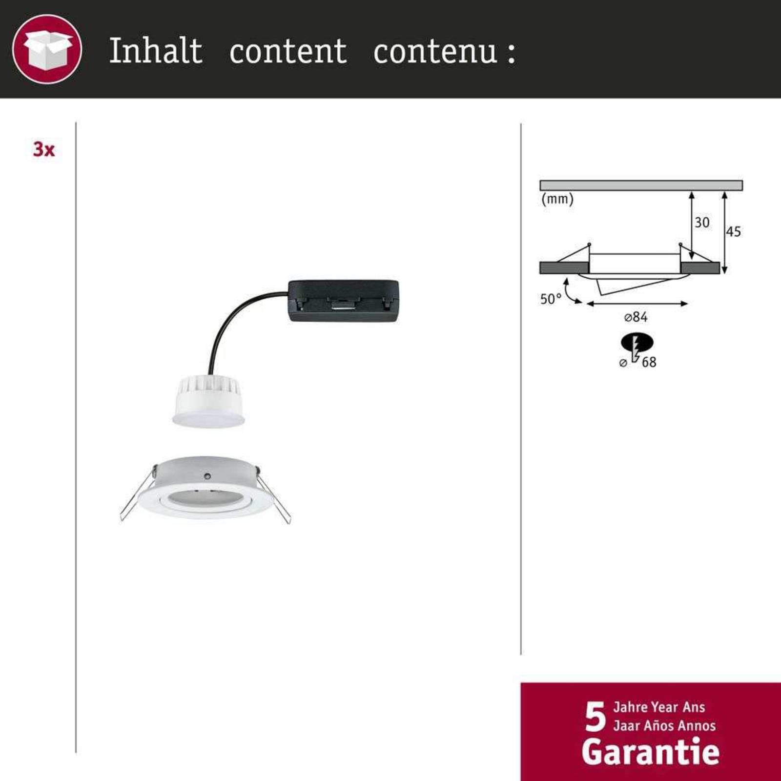 Paulmann spot wpuszczany LED Nova Coin Smart, biały, RGBW, zestaw 3 szt., 8,4 cm