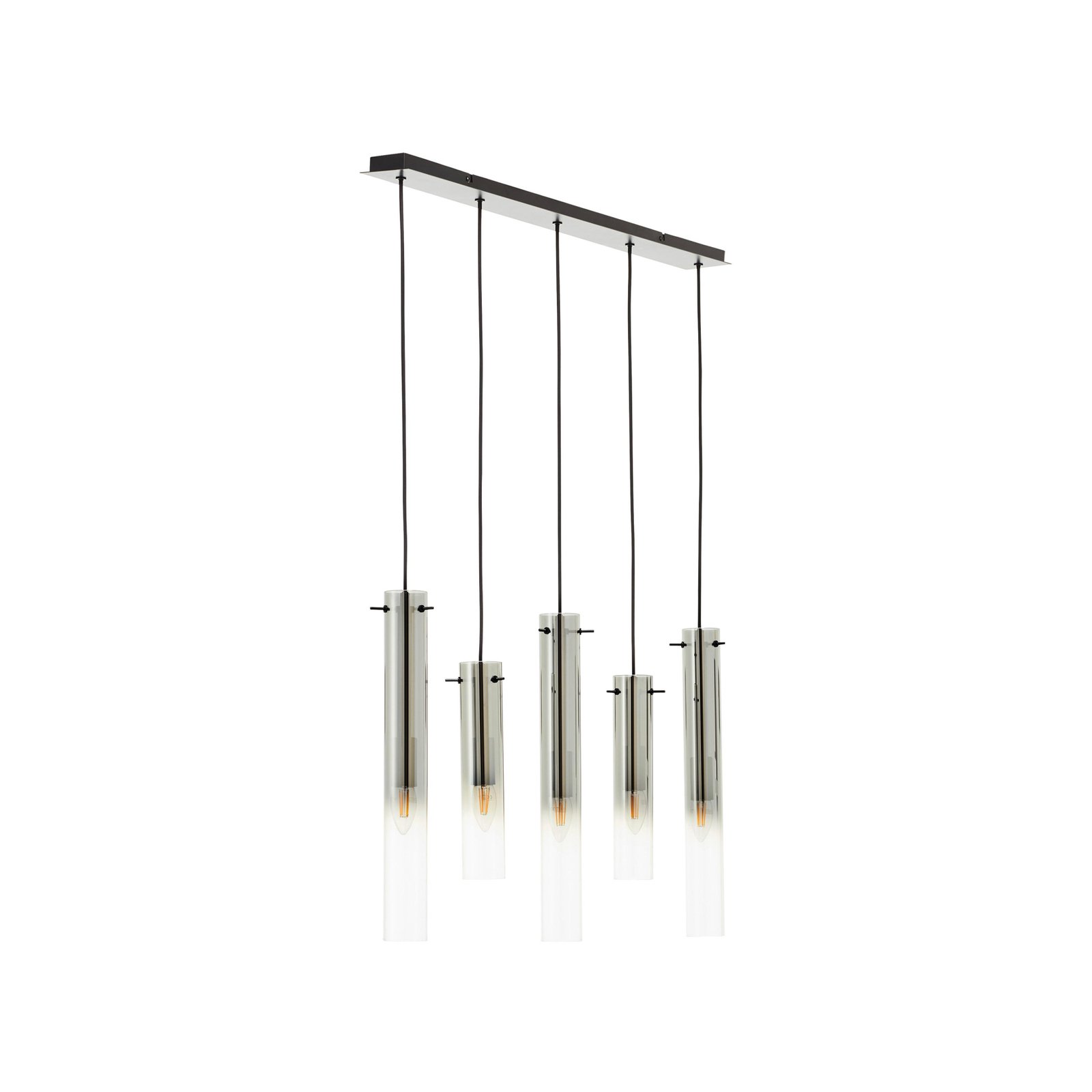 Glasini hanging light, length 95 cm, smoke grey, 5-bulb, glass