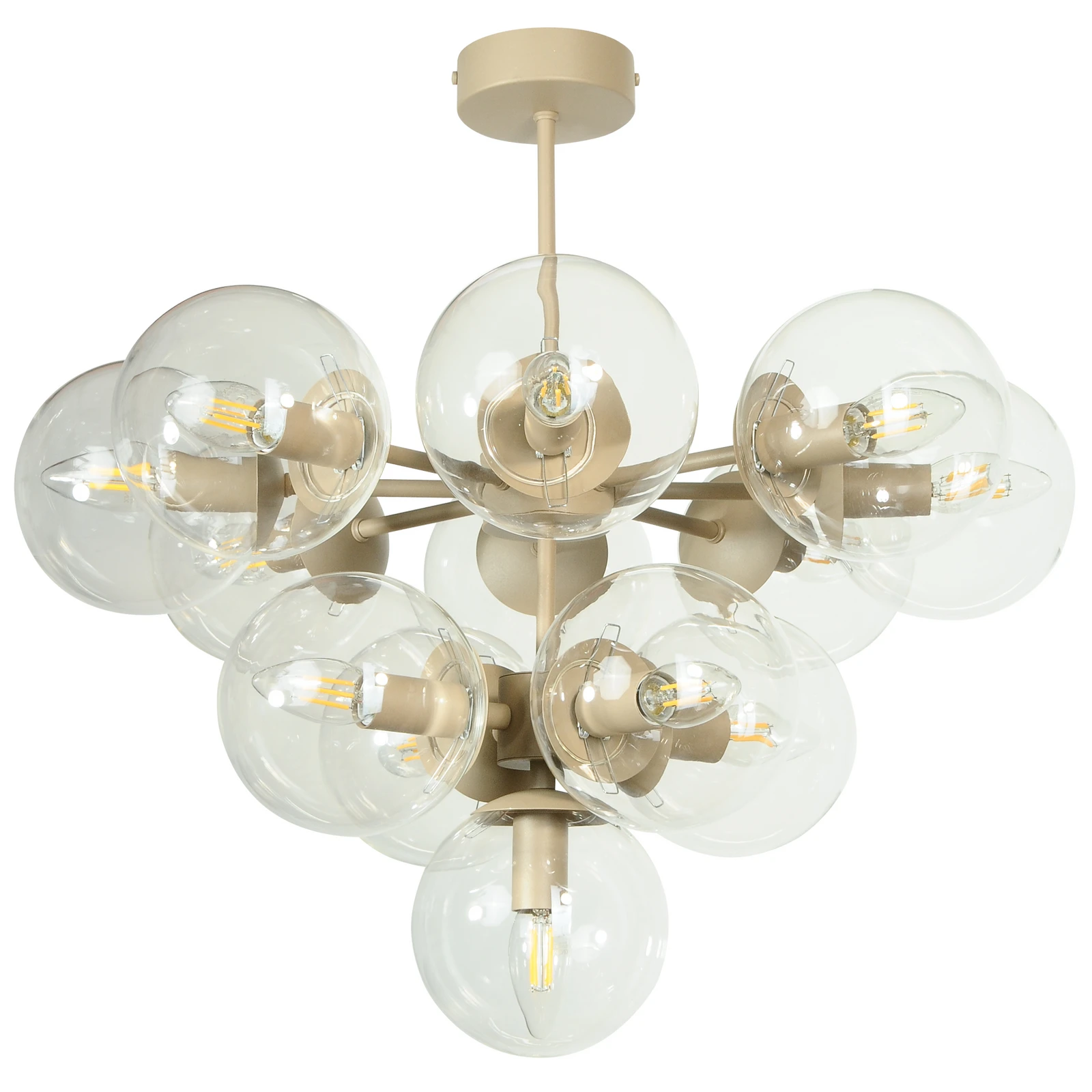 Zumba ceiling light, grey-beige/clear, 13-bulb, glass