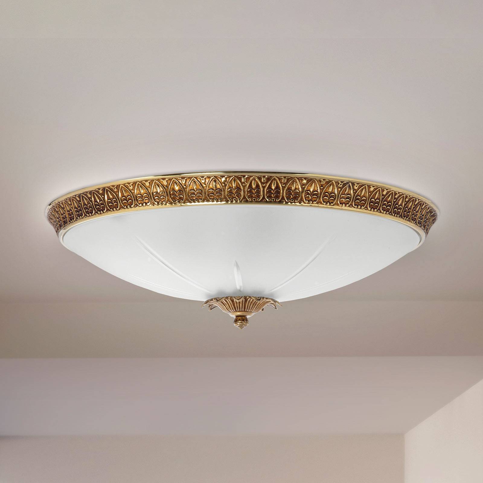 Plafondlamp Azalea goud gepatineerd, wit, Ø 34cm