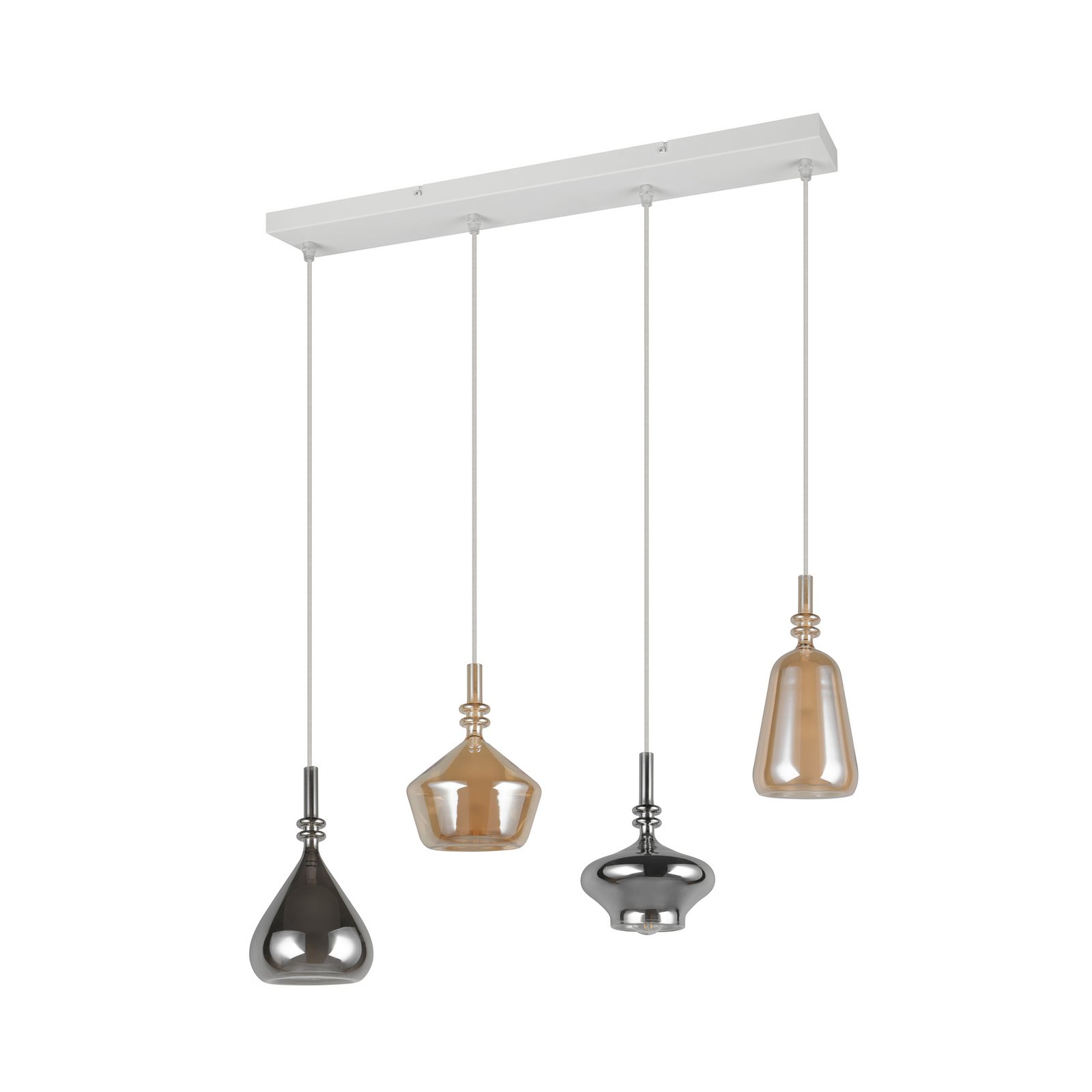 Pakabinama lempa „Aldea“, ilgis 65 cm, balta/gintaro spalvos/chromo stiklas, 4 Pakabinama lempa „Aldea“, ilgis 65 cm, balta/gintaro spalvos/chromo stiklas, 4