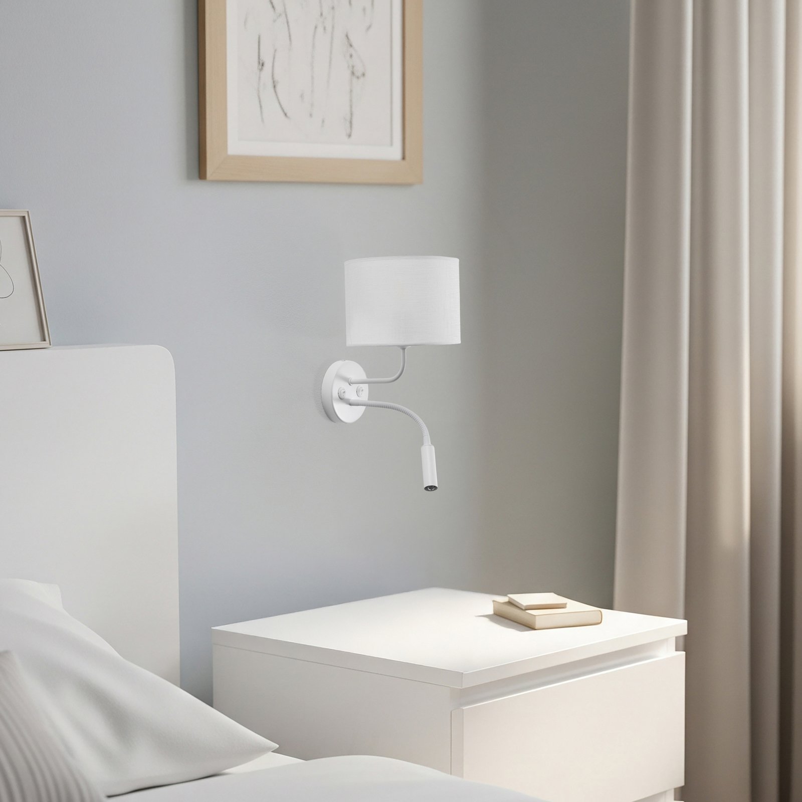 Ролкова лампа за стена, бяла, от плат, за четене