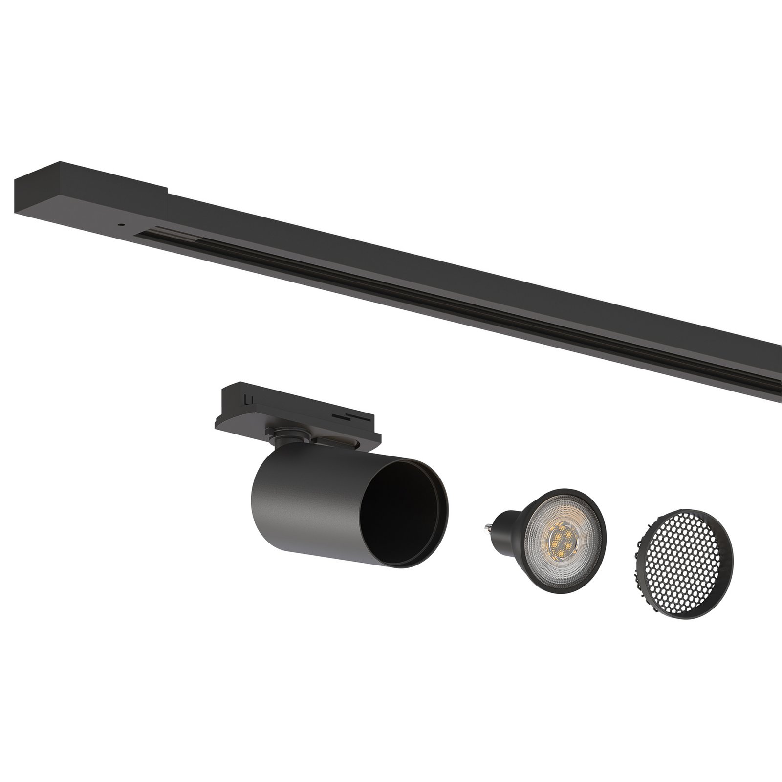 Calex Schienenset, 6 GU10-Spots, schwarz, Länge 3 m, Metall