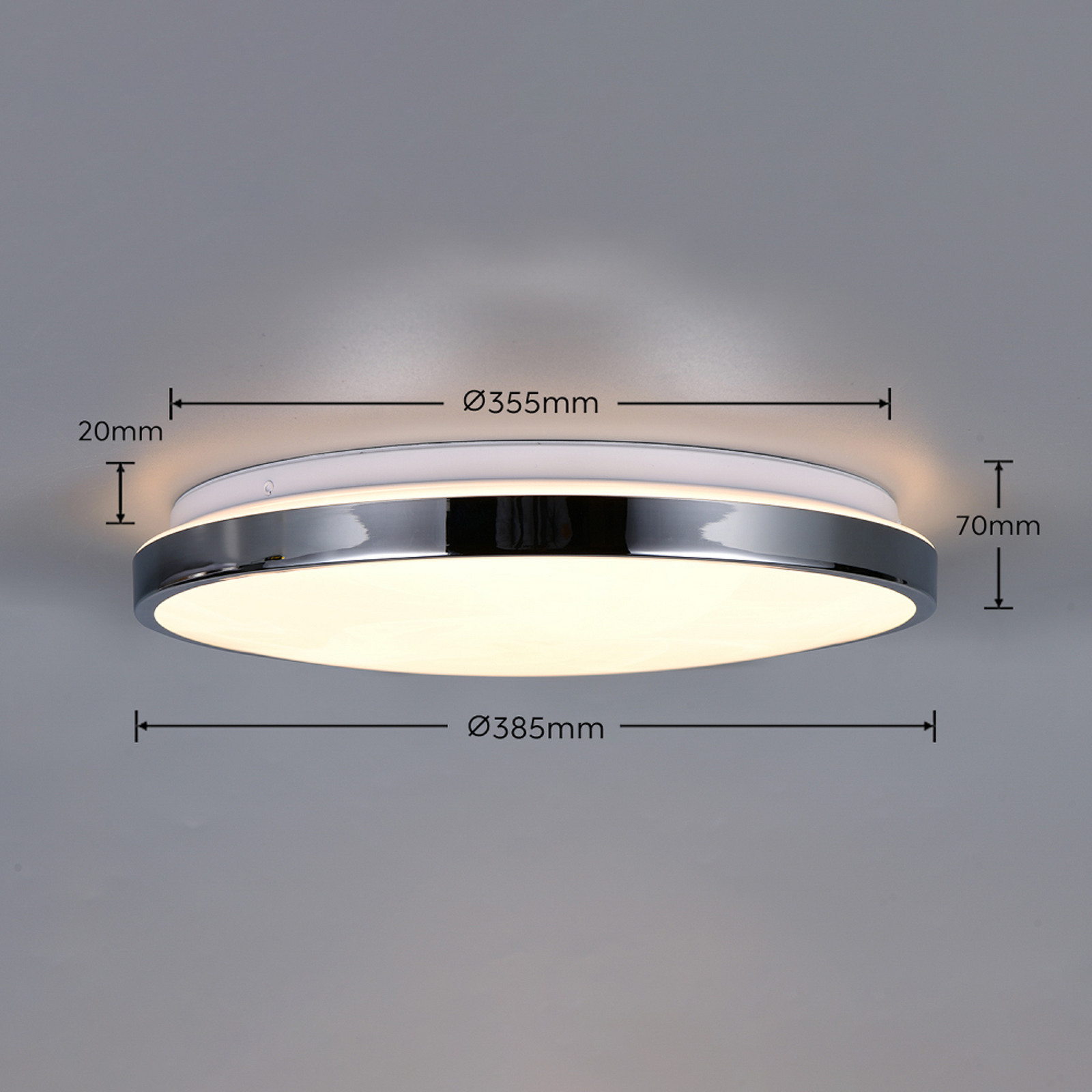 LED griestu lampa „Fena“, hroma krāsā, Ø 38 cm, metāls, IP44 LED griestu lampa „Fena“, hroma krāsā, Ø 38 cm, metāls, IP44