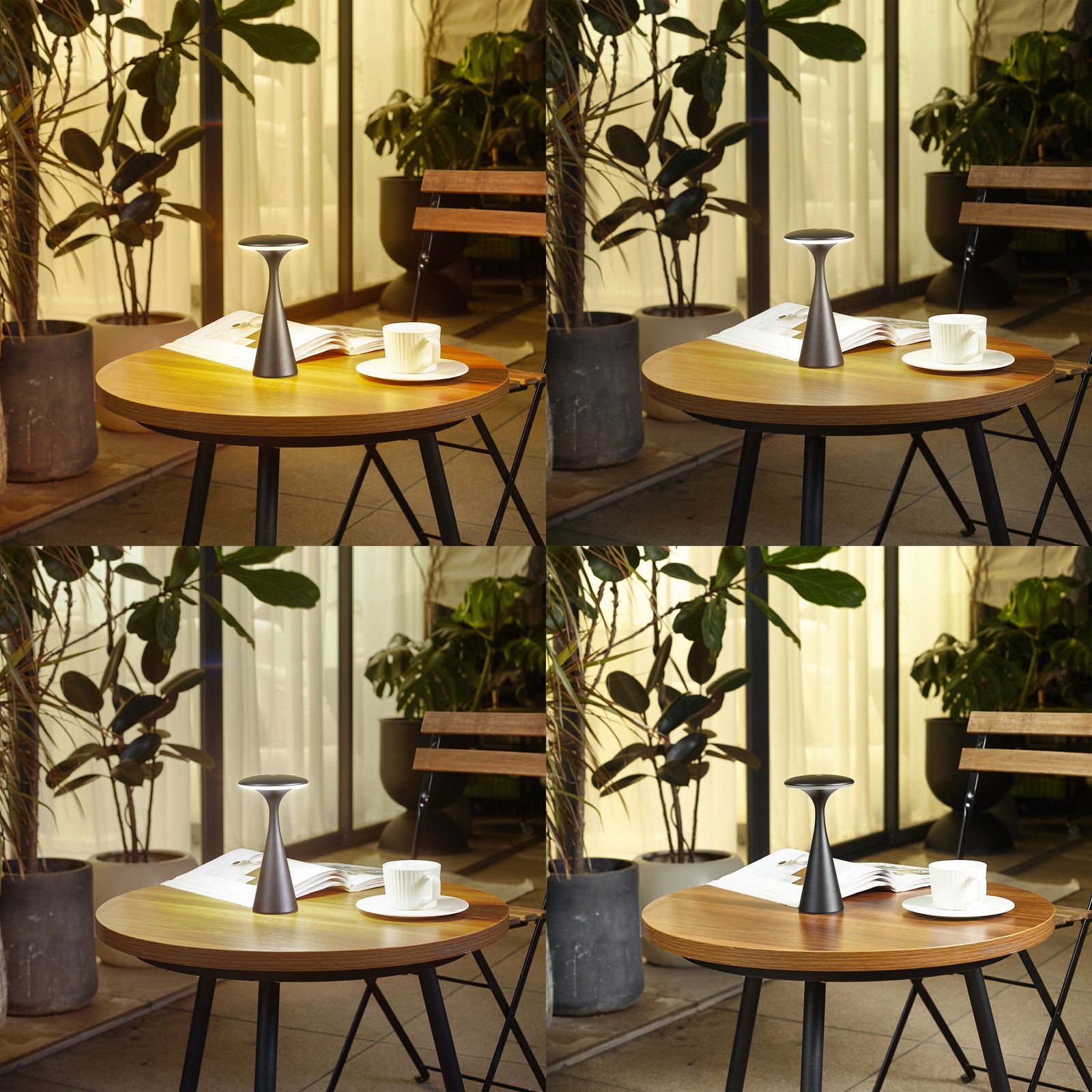 Lindby LED-es újratölthető asztali lámpa Evelen, fekete, IP54, CCT
