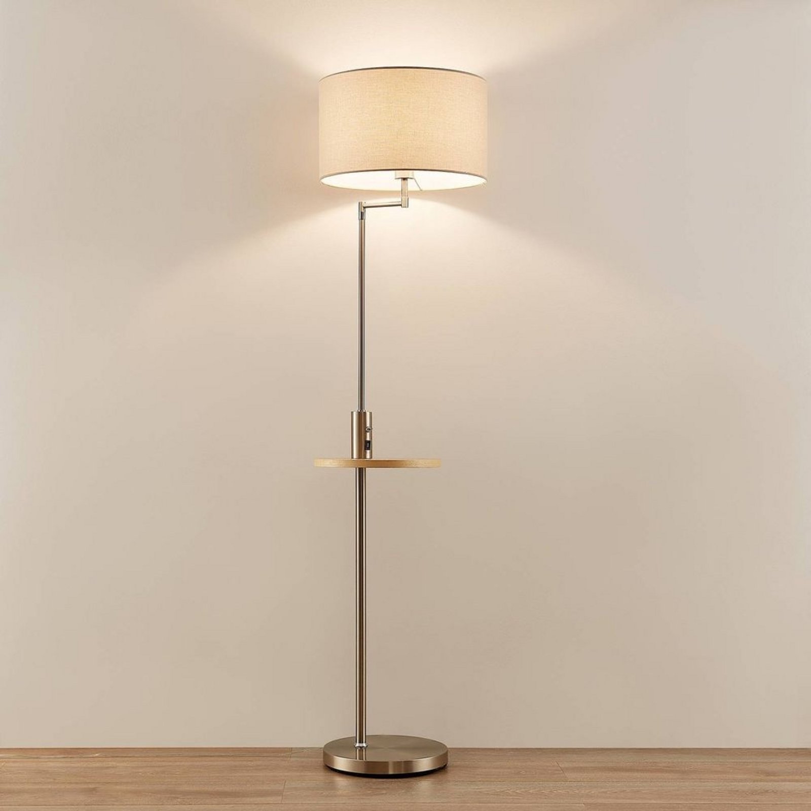 Zinia Floor Lamp Nickel/Grey/Wood - Lindby