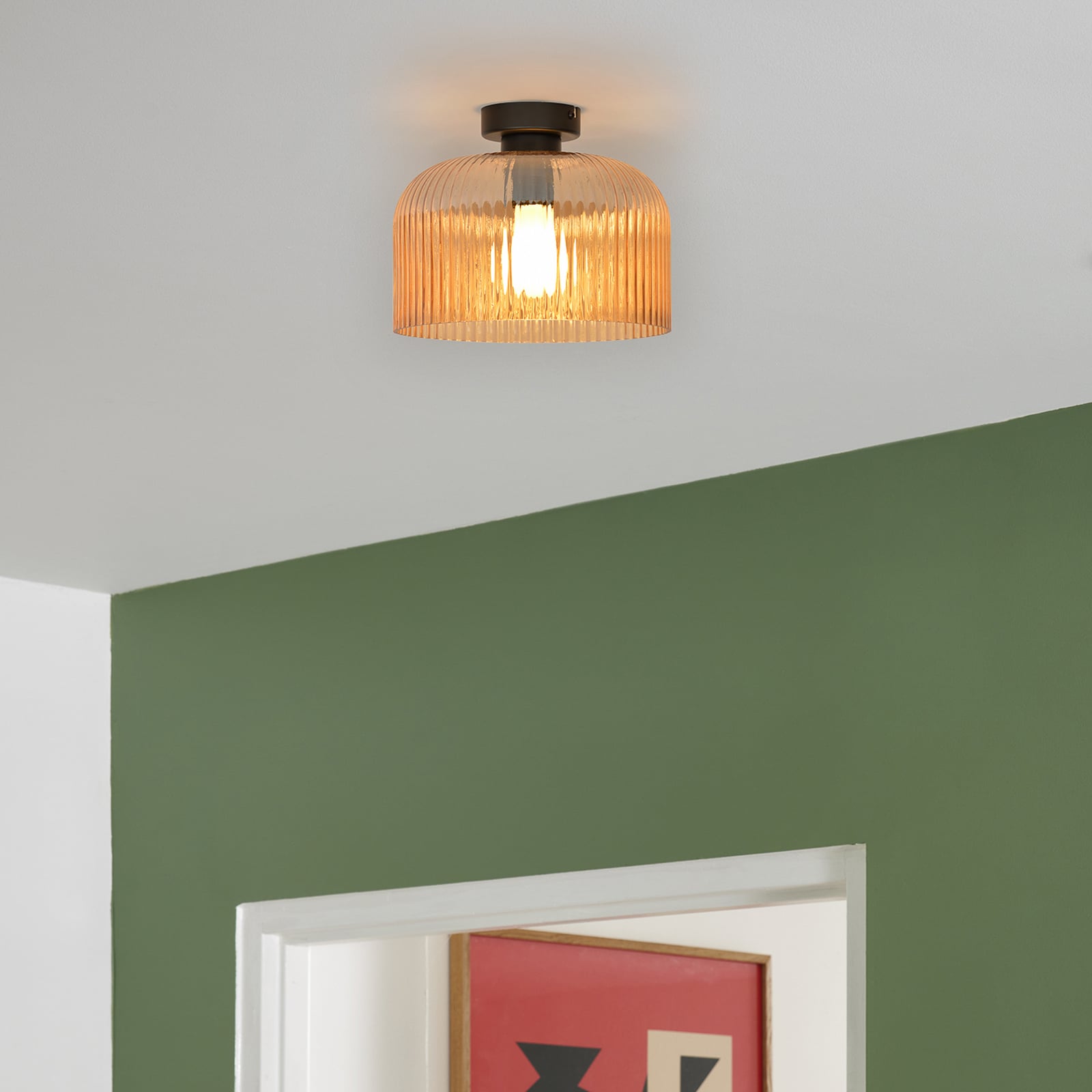 Lampa sufitowa Luigi w kolorze bursztynowym/czarnym, średnica 25 cm, szkło