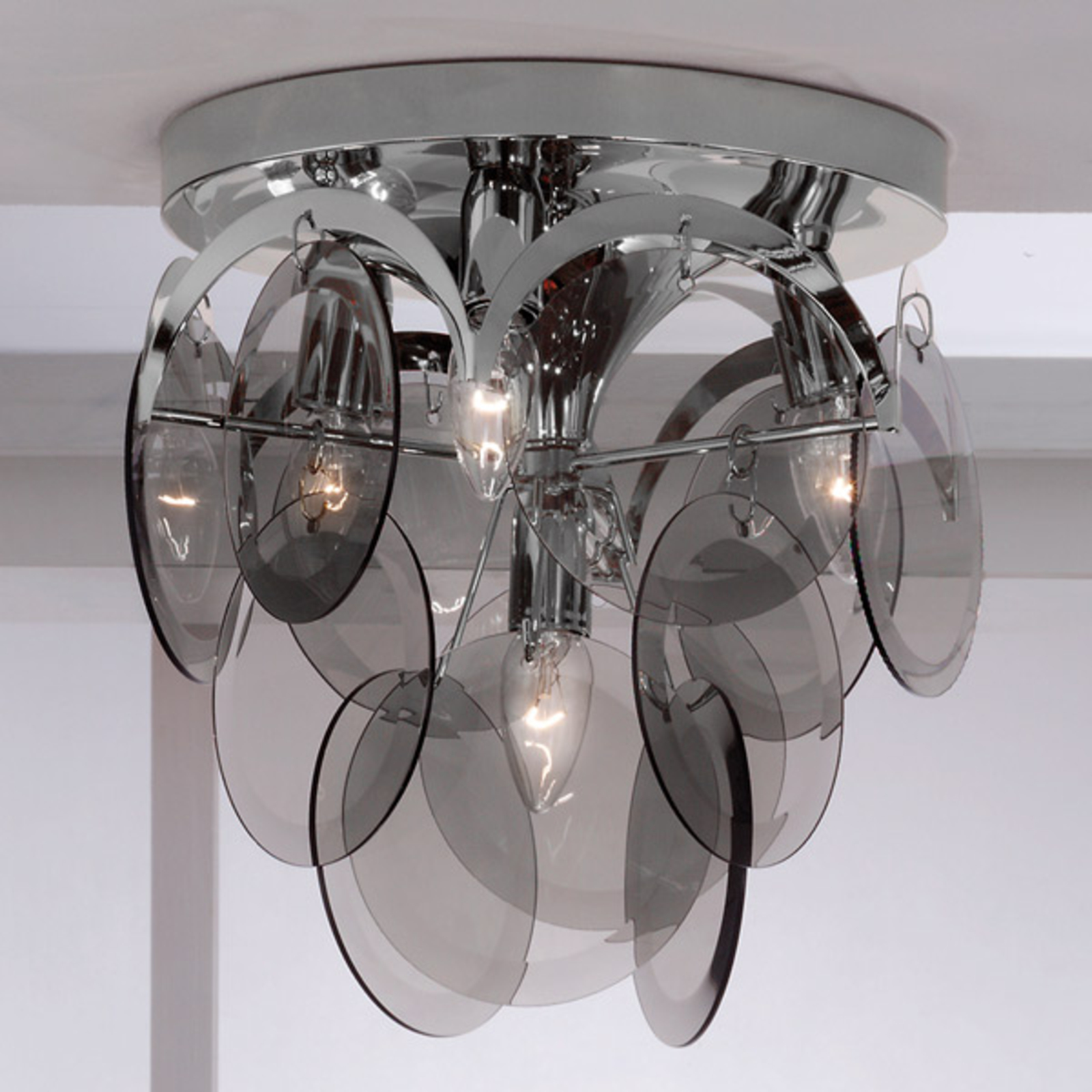 Orion Carolo Ceiling Light Four Bulbs Smoke Glass Decor, for Living / Dining Room, Brass, glass, E14, 40 W, energy efficiency: A++, H: 32 cm