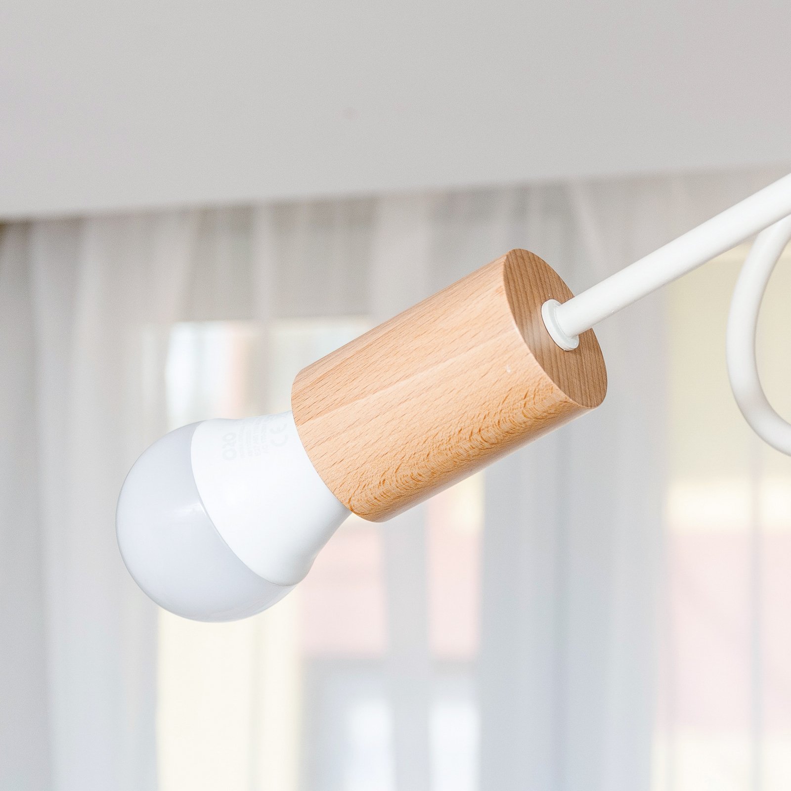 Plafonnier Oxford, beige sable, bois, métal, à 3 lampes, Ø 44 cm