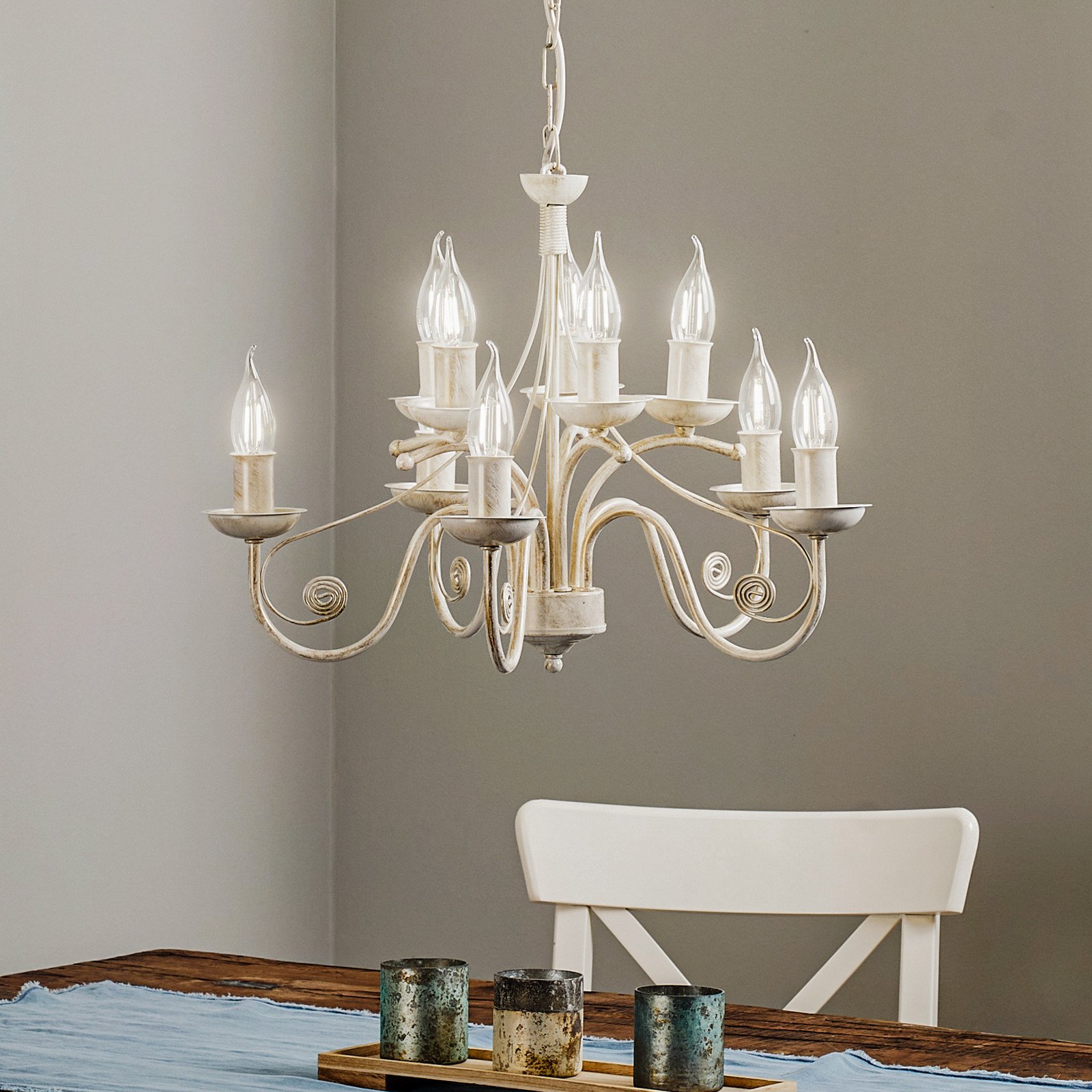 Lamkur Candelabru Ayleen din oțel 10 becuri alb - Camera de zi / sufragerie - Antichitate - alb auriu - Metal