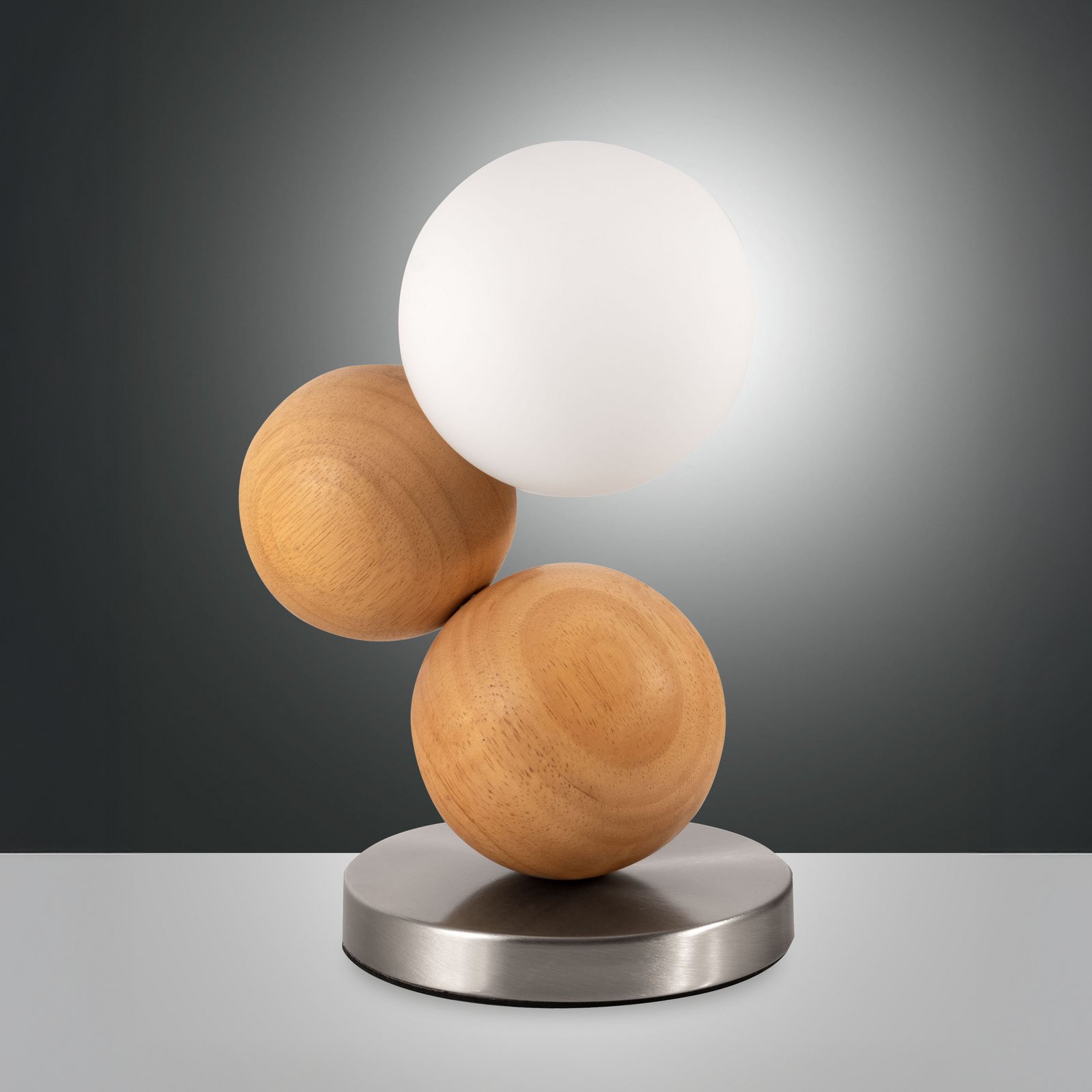 Micky table lamp, light wood/nickel, wood, dimmable, G9