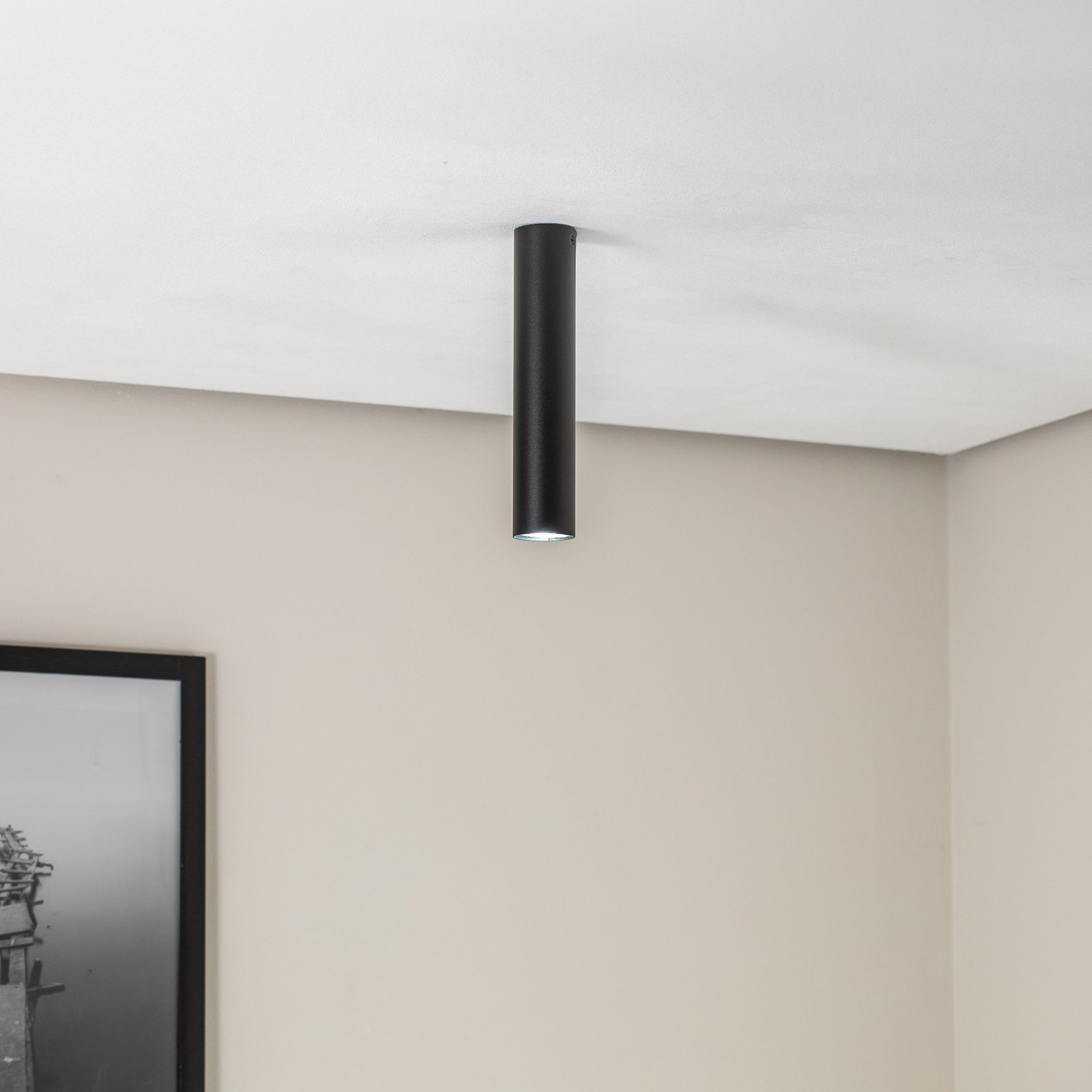 Tube ceiling light, cylindrical shape, black