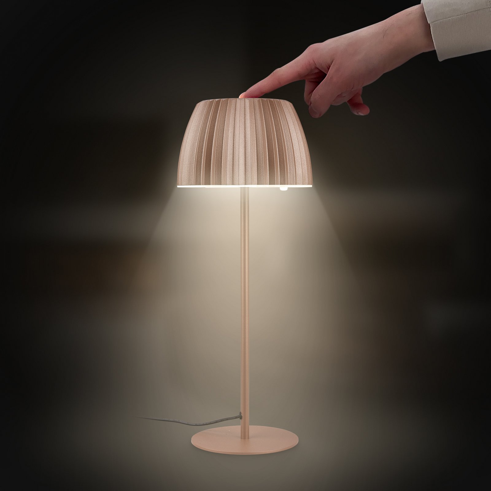 LED tafellamp Loca, bruin, hoogte 36 cm, metaal/kunststof