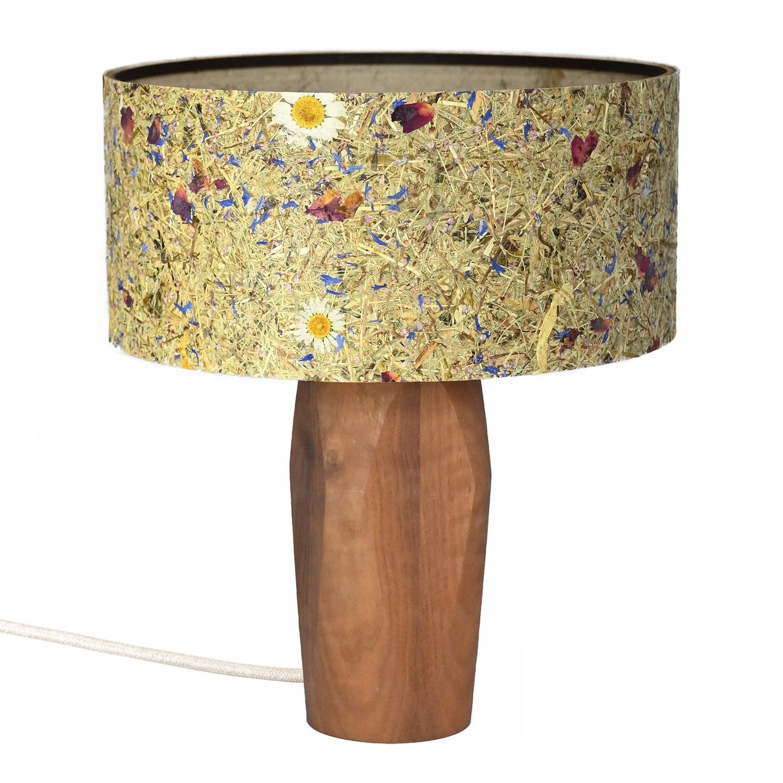 leuchtnatur - pura lampa sto?owa led orzech/??ka, do salonu / jadalni, drewno, siano alpejskie, e27, 7w, wys. 33 cm