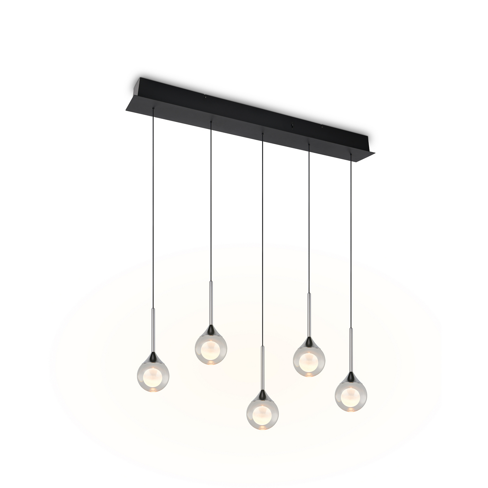 LED висяща лампа „Calista“, хромирана, дължина 100 см, метал/стъкло, 5 лампи LED висяща лампа „Calista“, хромирана, дължина 100 см, метал/стъкло, 5 лампи
