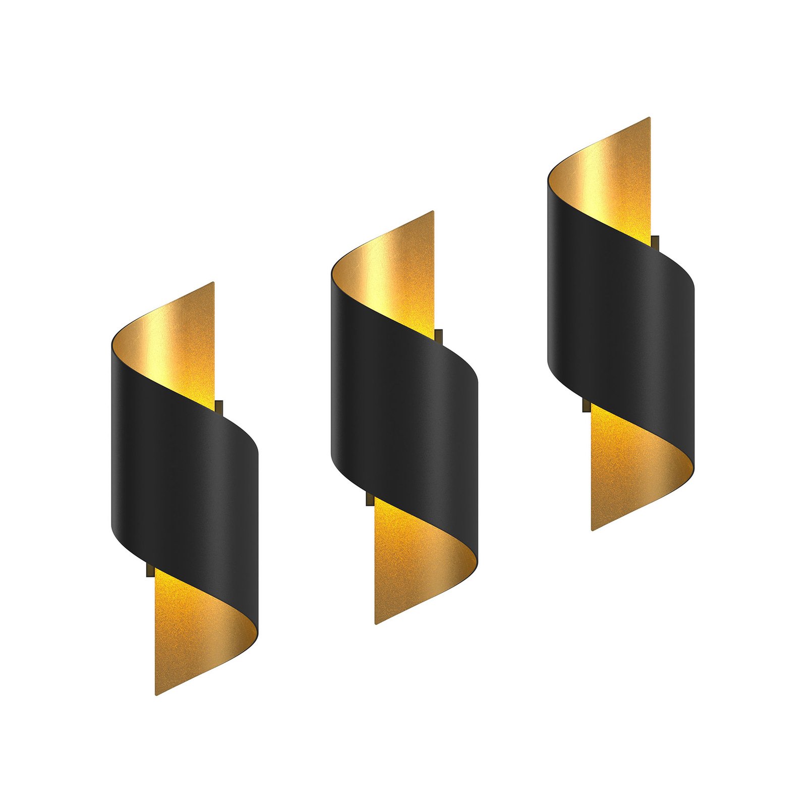 Lindby wall light Desirio, set of 3, black, gold-coloured, G9
