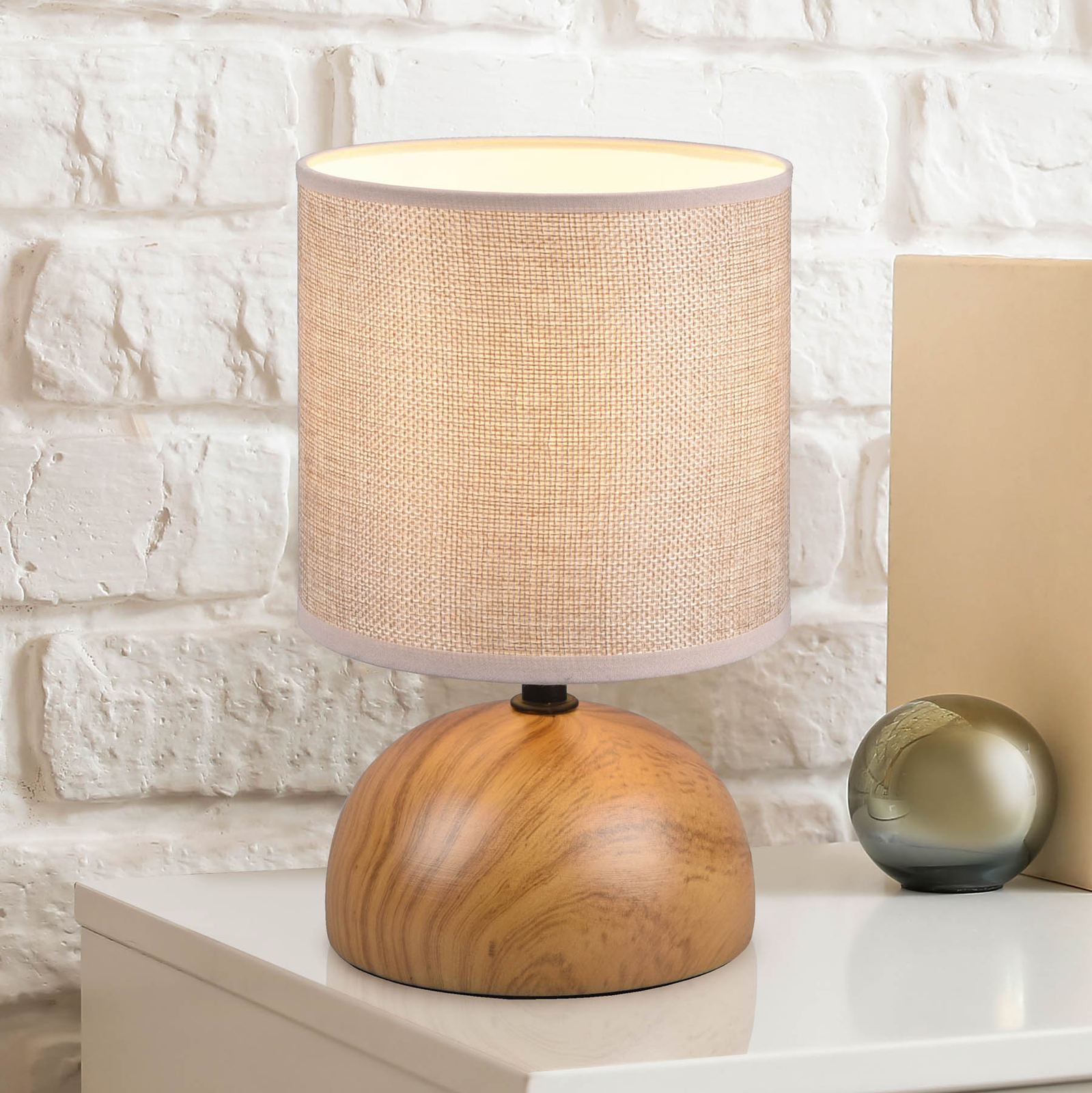 Lampe à poser Luci, beige/aspect bois