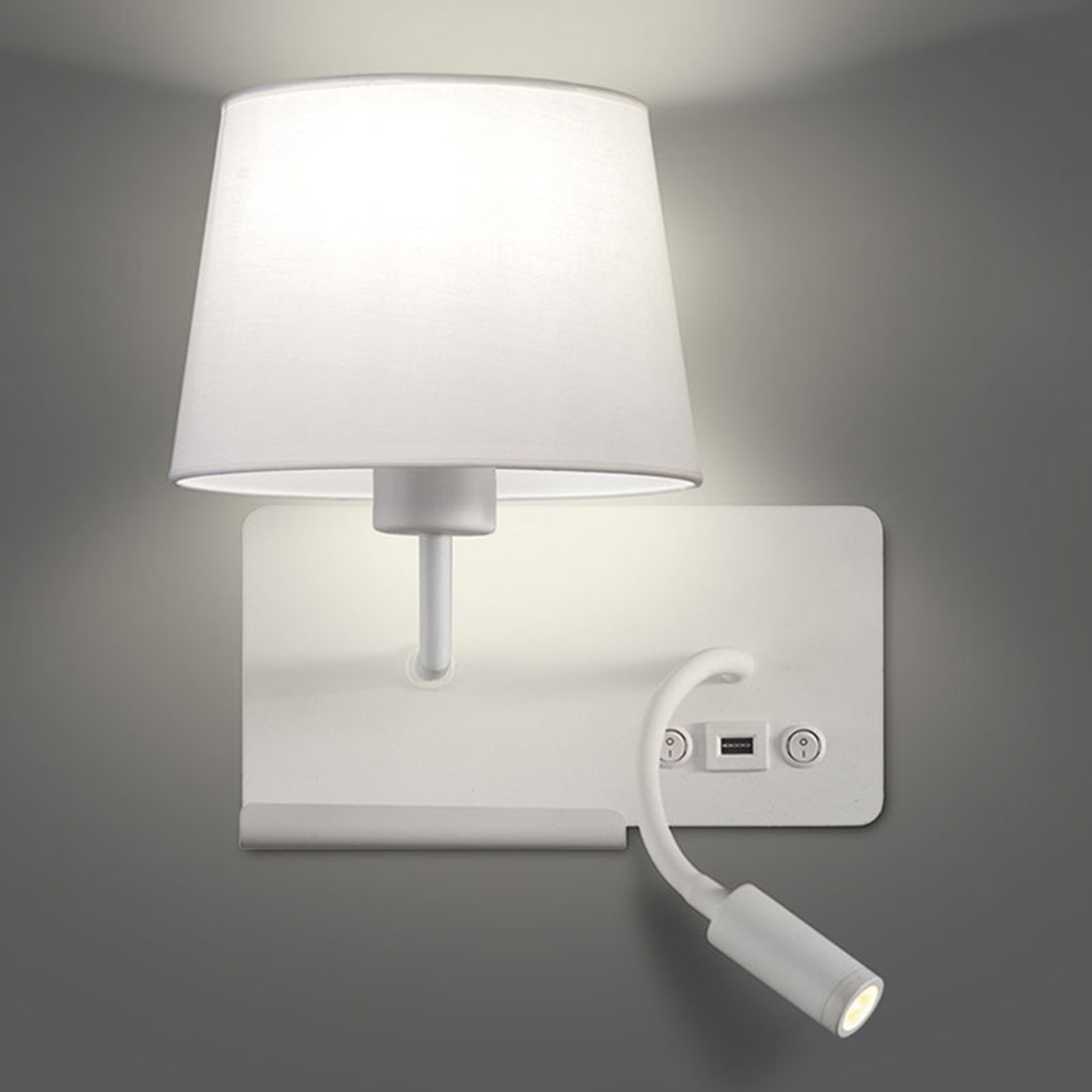 ACB ILUMINACIÓN Hold wall light left, reading arm and USB port, for Bedroom, metal, cotton, E27, 20 W, energy efficiency: A++, W: 24 cm, H: 27 cm