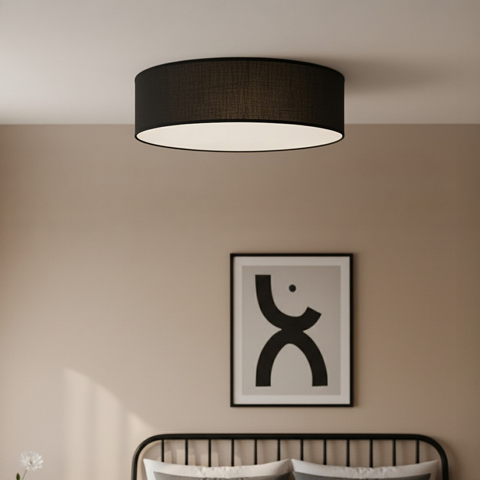 Plafonnier Marshall, noir, Ø 50 cm, métal/rotin Plafonnier Marshall, noir, Ø 50 cm, métal/rotin