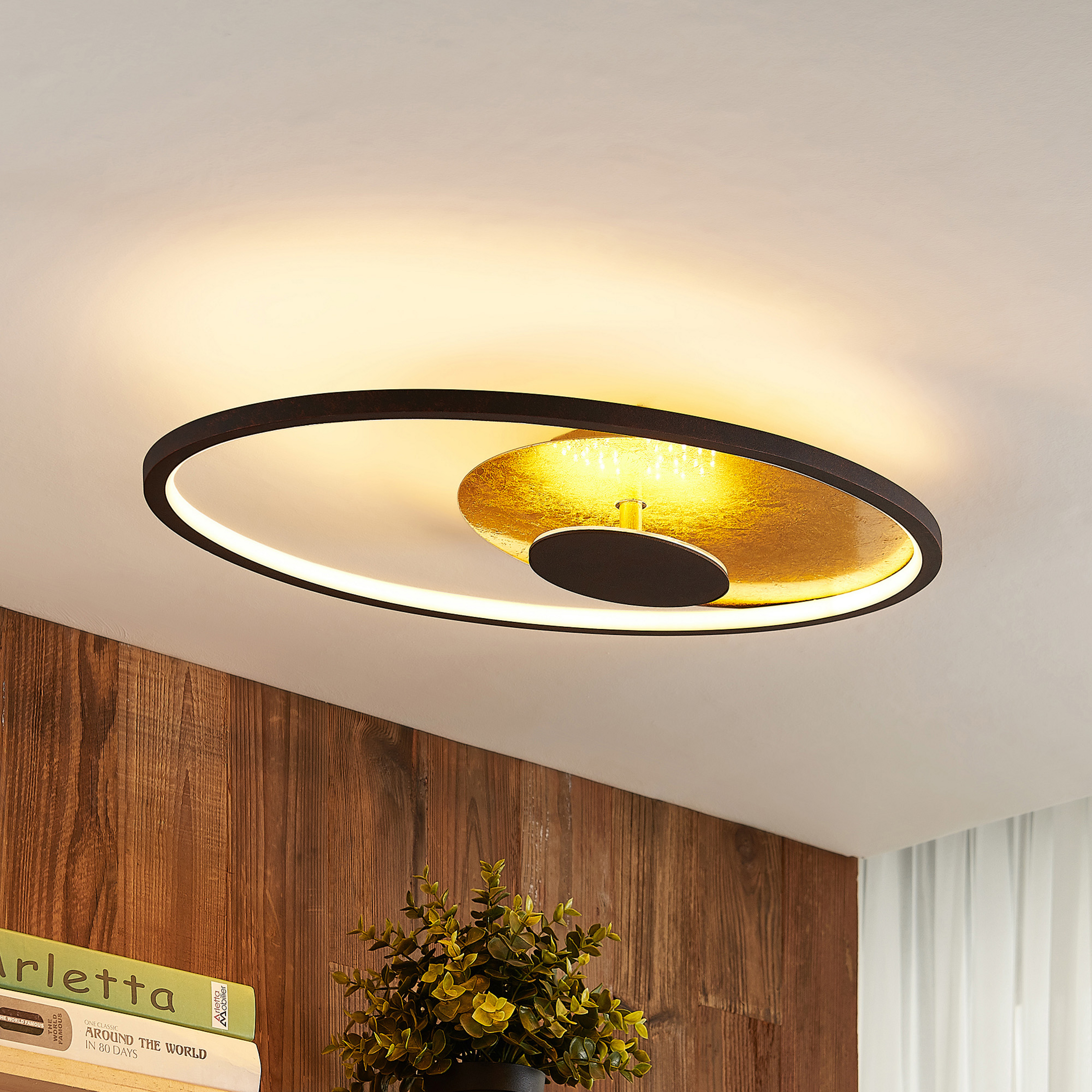 Lindby LED-Deckenleuchte Feival, 61 cm, rost/gold, dimmbar