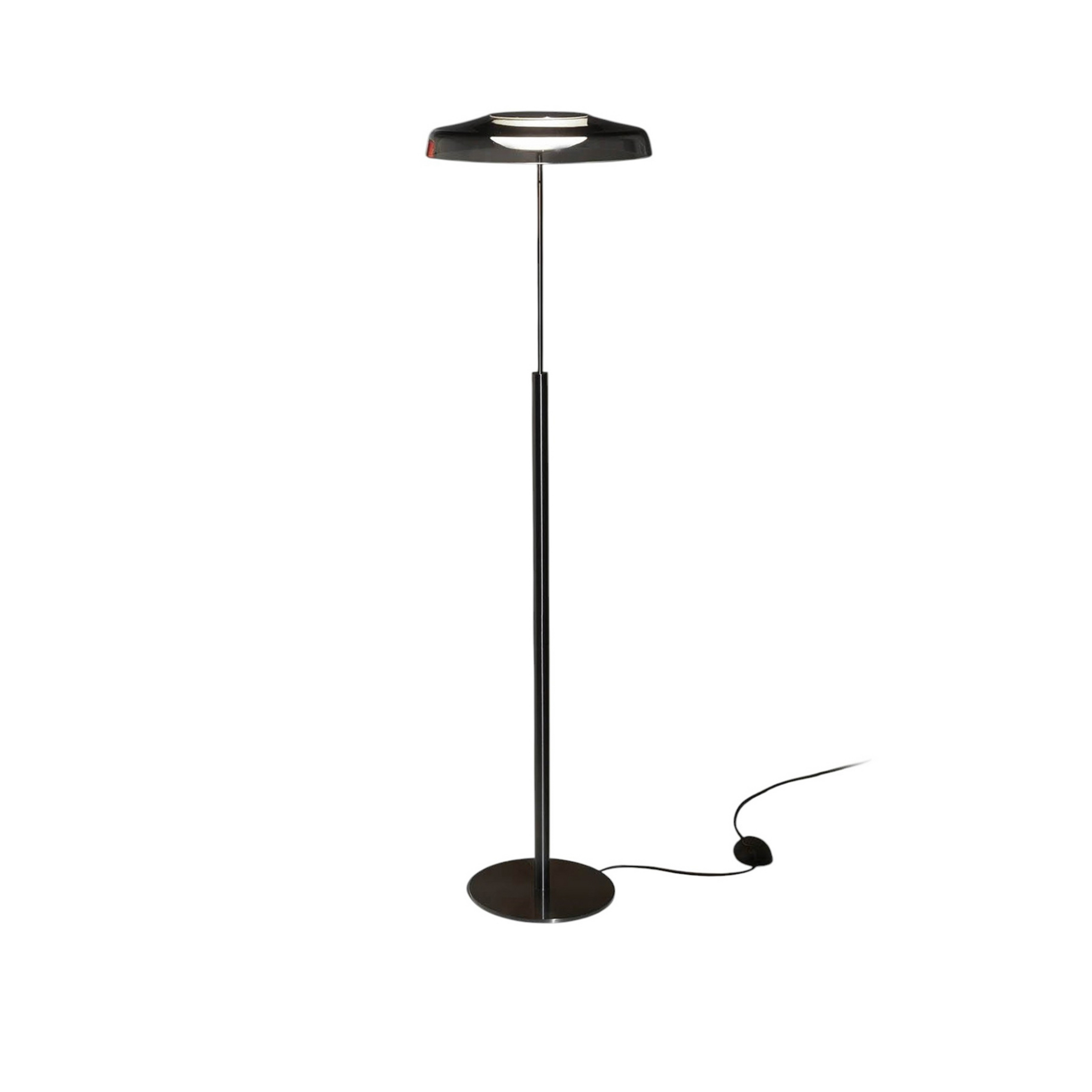 Oluce Piantana LED Dora, nichel/grigio fumo, metallo, PMMA