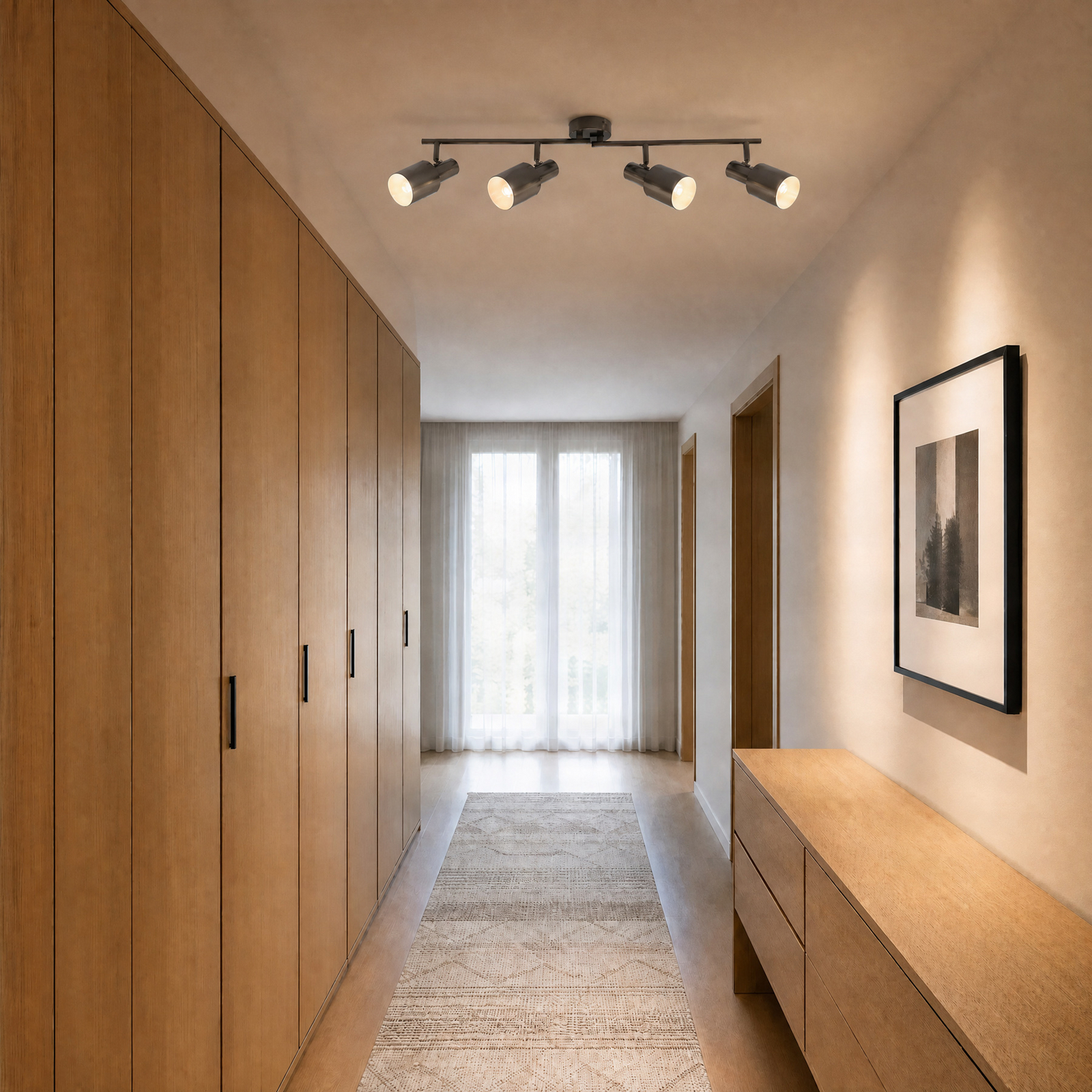 Spot pour plafond Lindby Ovelia, marron, 80 cm, à 4 lampes, E27