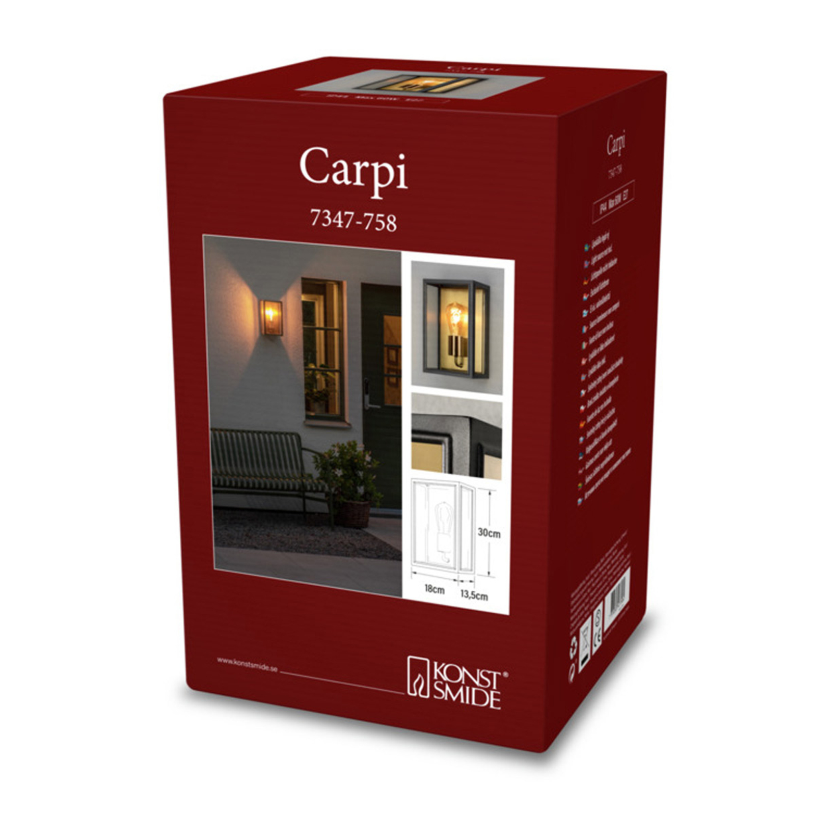 Vonkajšie nástenné svietidlo Carpi, čierne, šírka 18 cm