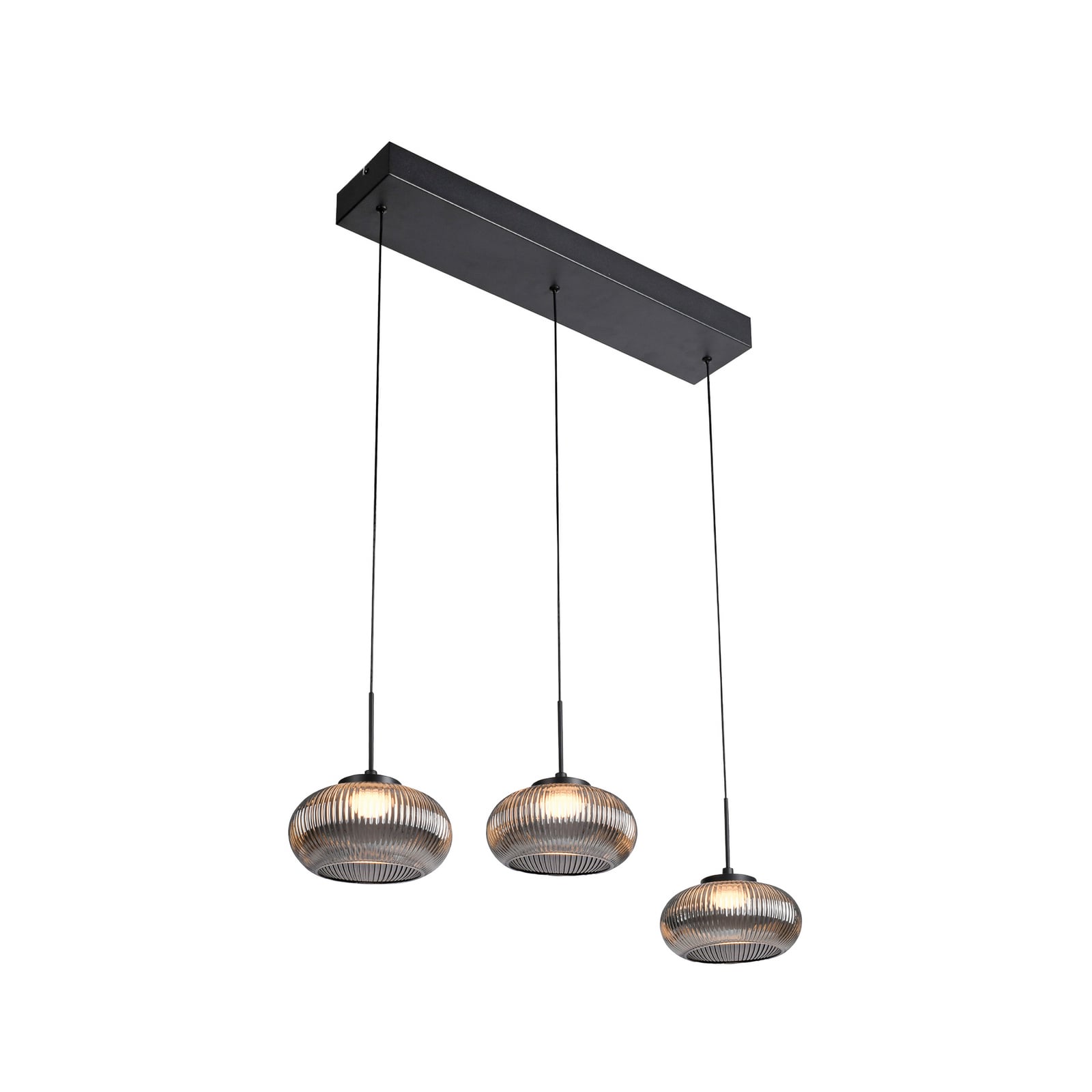 Lámpara colgante LED Noctis, 3 luces, gris ahumado, cristal, atenuable, 3.000 K