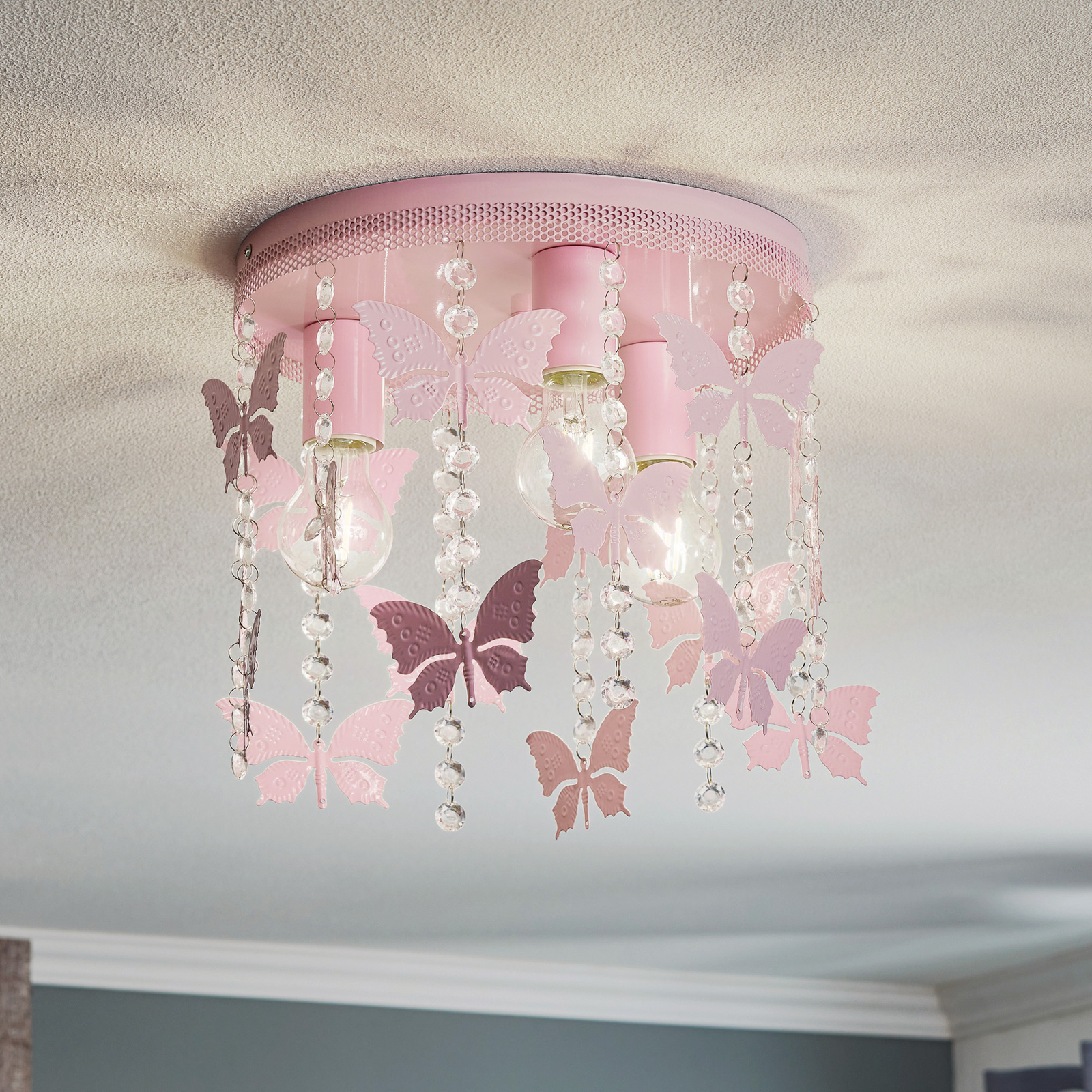Plafondlamp Angelica in pink met vlinder