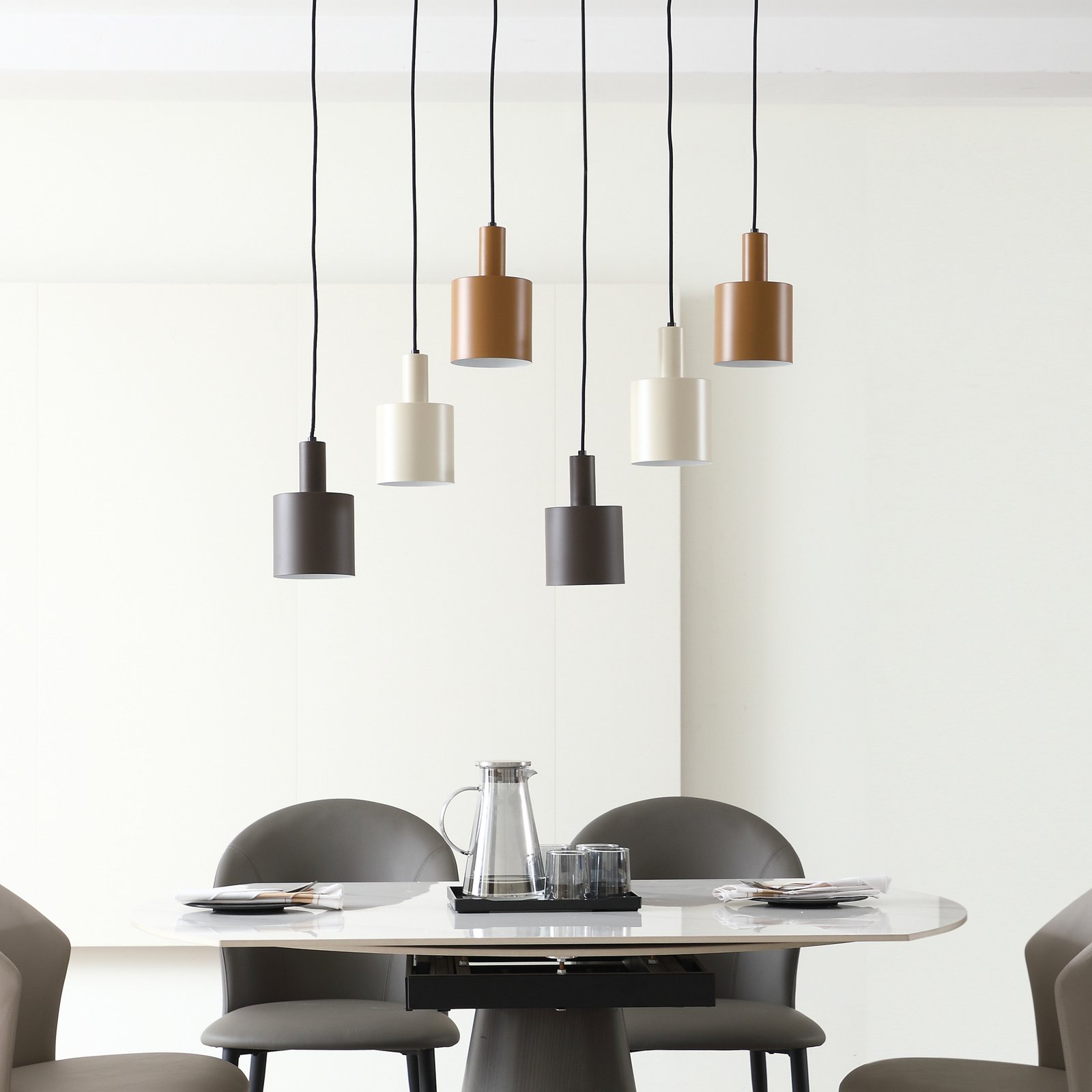 Lindby hanging light Ovelia, black/brown/beige, 6-bulb, iron