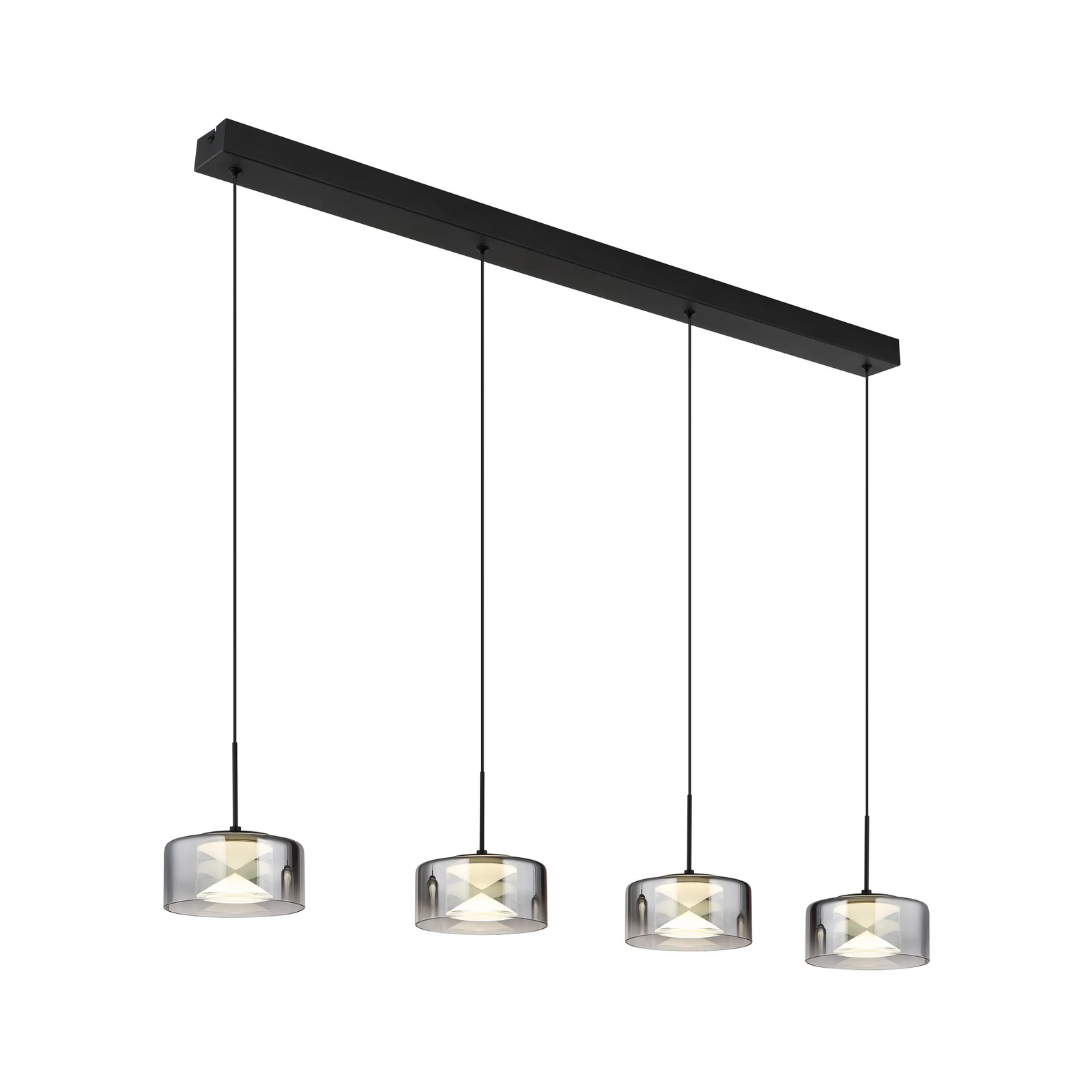 Lámpara colgante LED Belinda, longitud 105 cm, gris humo, 4 luces.