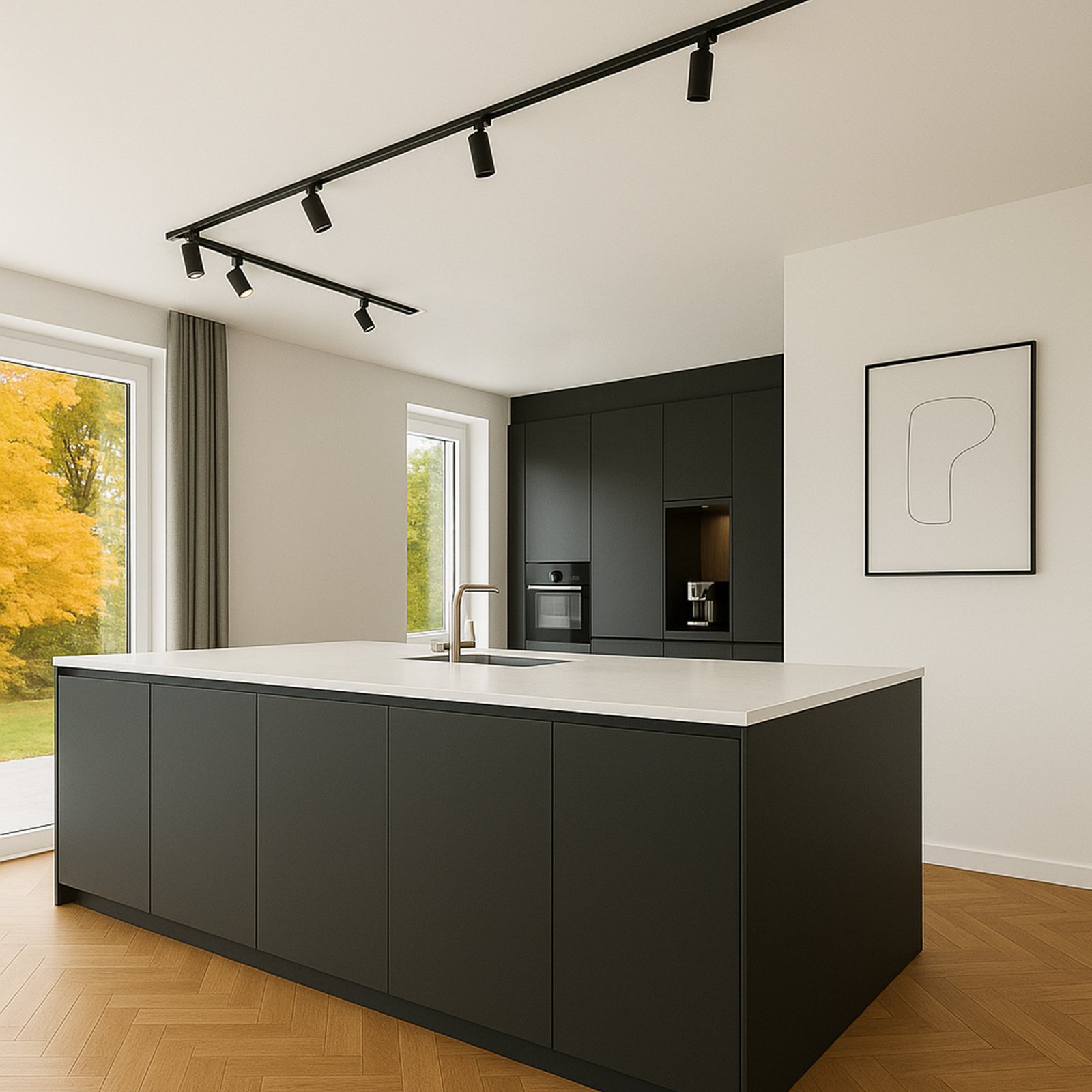 Calex Schienenset, 6 GU10-Spots, schwarz, Länge 3 m, Metall