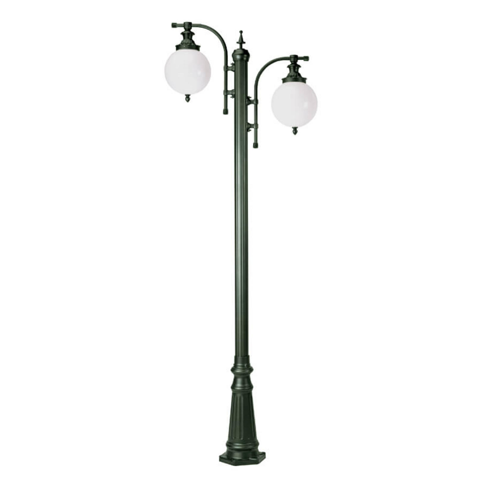 K. S. Verlichting Pole light Madeira, two-bulb, dark green, die-cast aluminium, acrylic, E27, 60 W, energy efficiency: A++, H: 238 cm