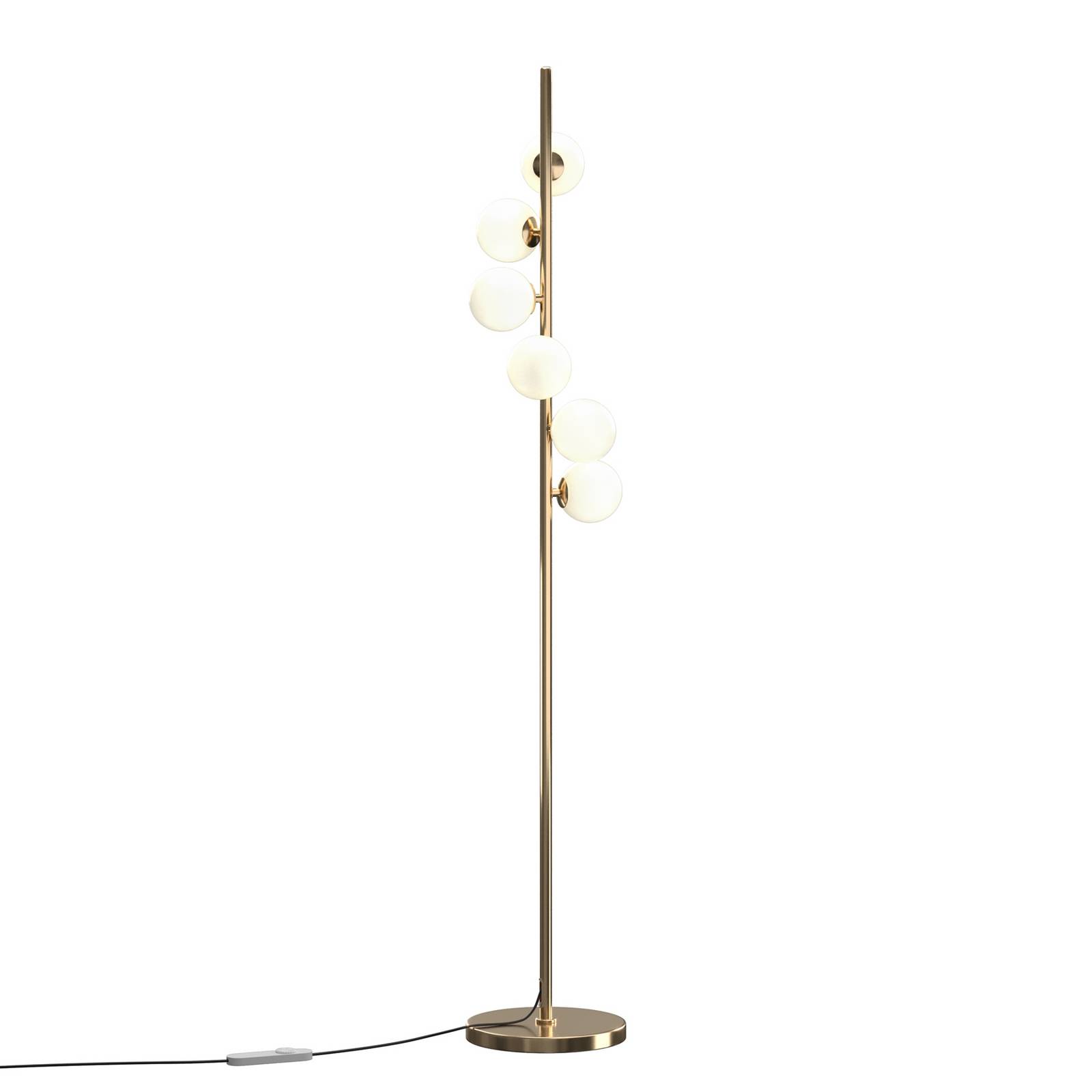 Stehlampe Dallas, gold/weiß, Höhe 150 cm, 6-flammig, Dimmer