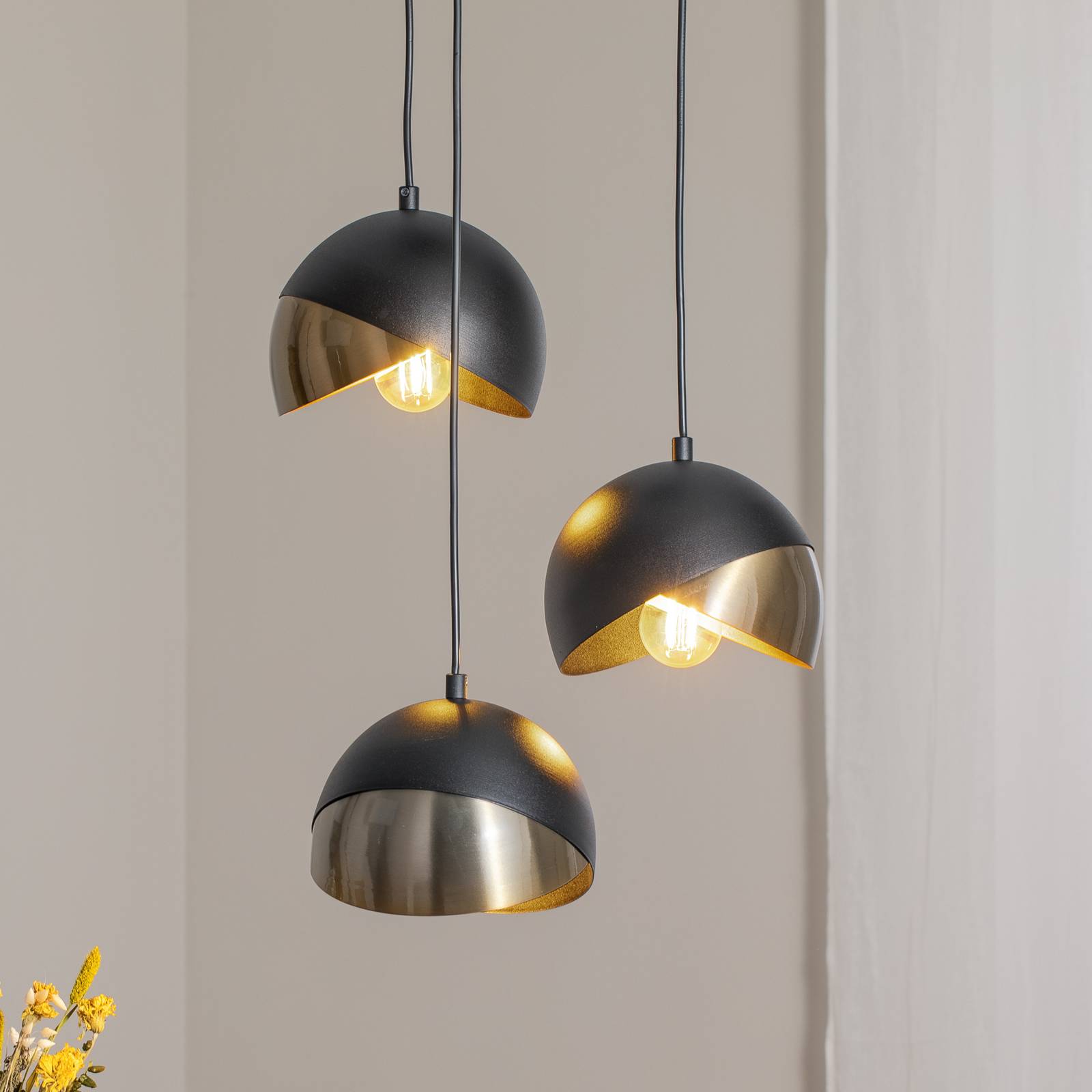 Hängeleuchte Berceste 252-S2 schwarz/gold Metall 3-flg. rund günstig online kaufen