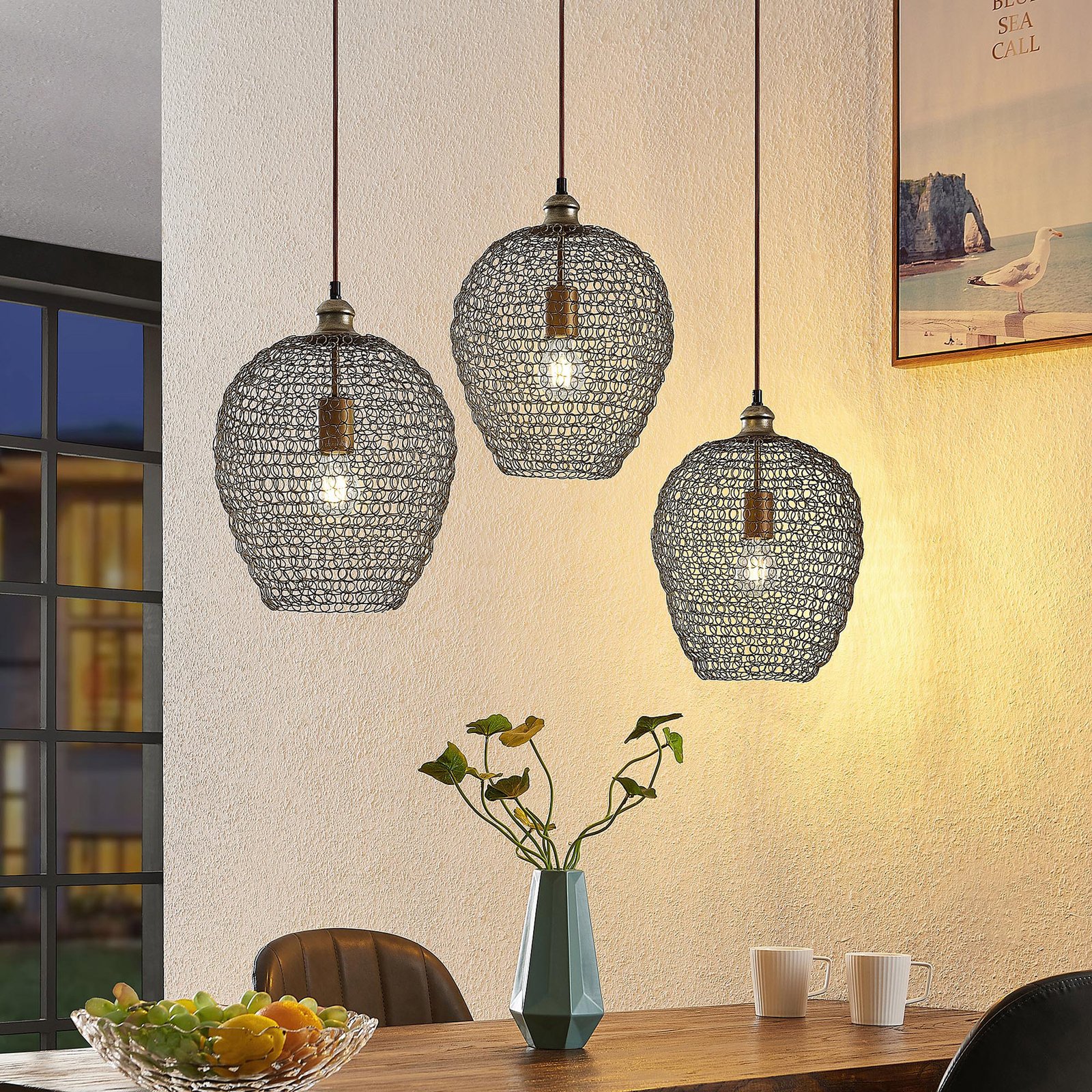 Lindby Benja hanglamp, 3-lamps, messing