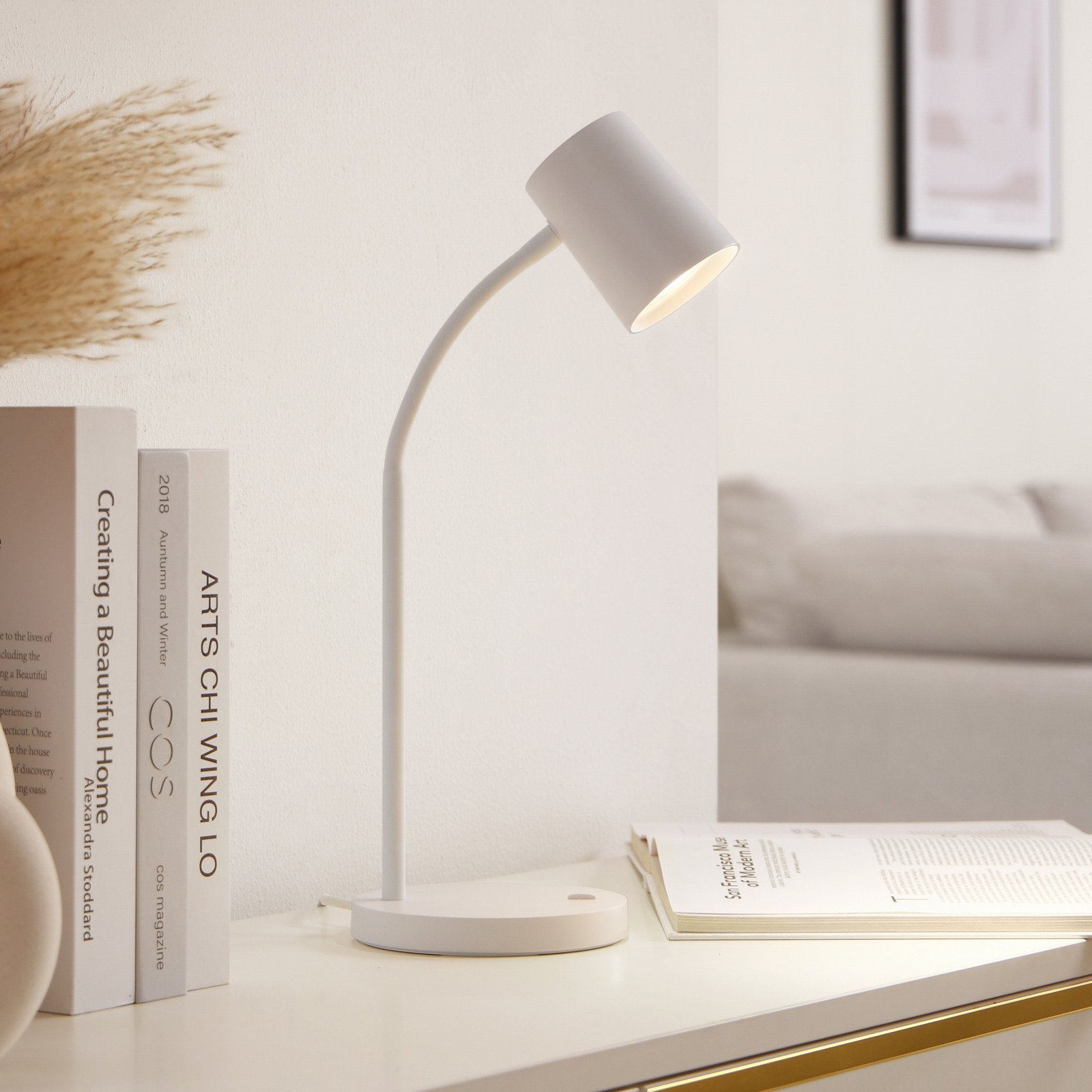 Lampă de masă Lindby Radka alb plastic GU10 braț flexibil - Studiu / Birou - modern