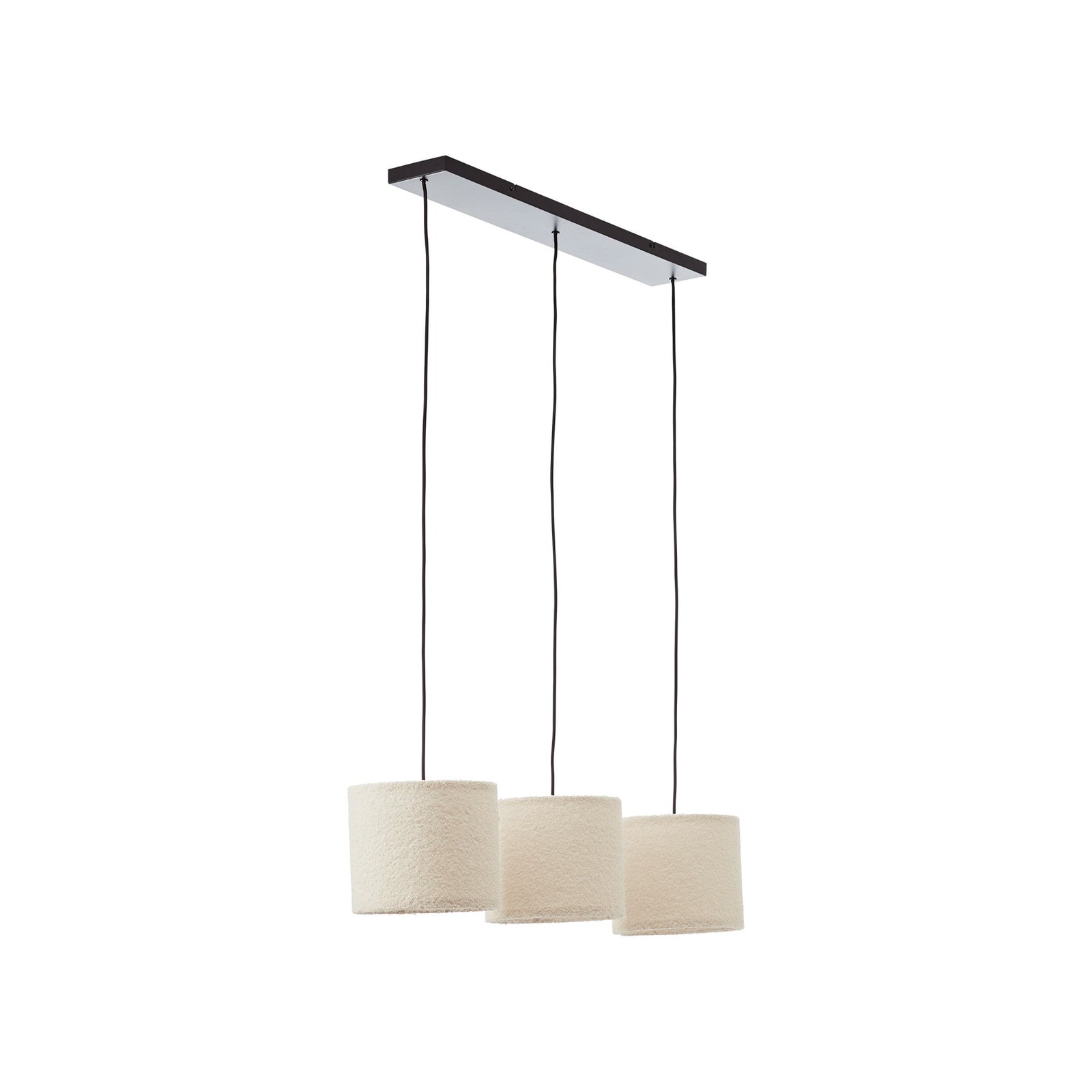 Teddy hanglamp, lengte 98 cm, beige, 3-lamps, stof/metaal