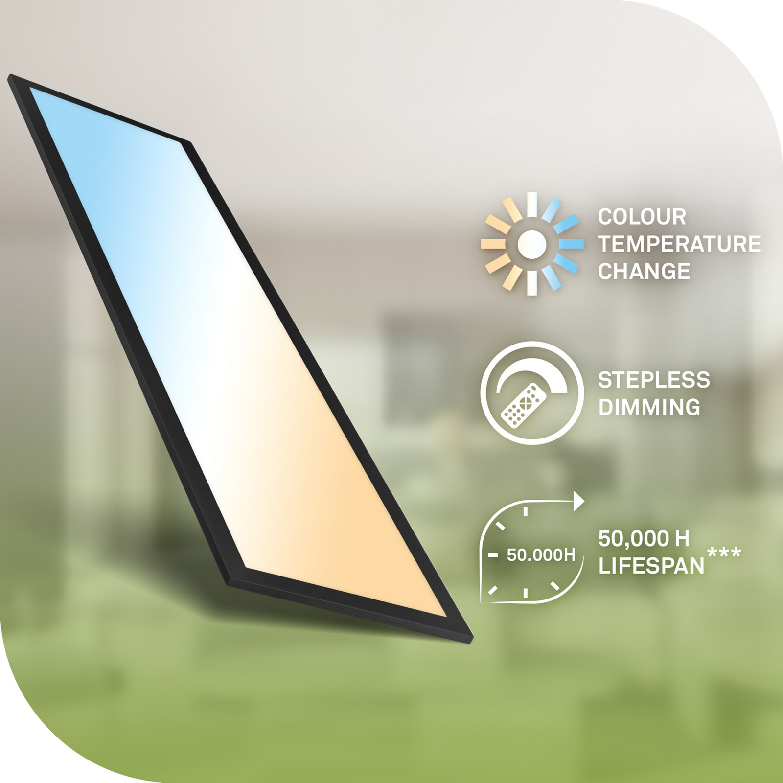 Piatto A LED panel, black, 100 x 25 cm, remote control, 12.6 W