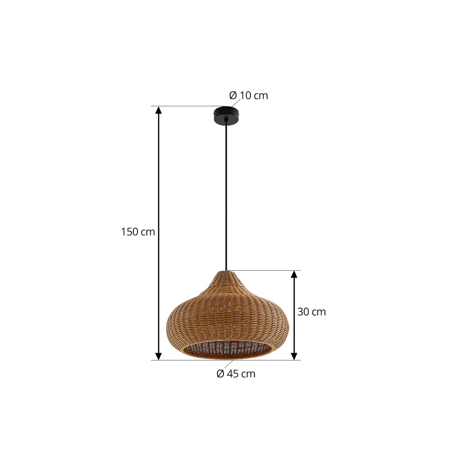 Lucande-riippuvalaisin Taniola, 1-valo, beige, rottinki, ulkona