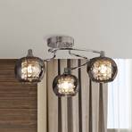 Lovell ceiling light, chrome/smoke-coloured, glass, 3-bulb, G9