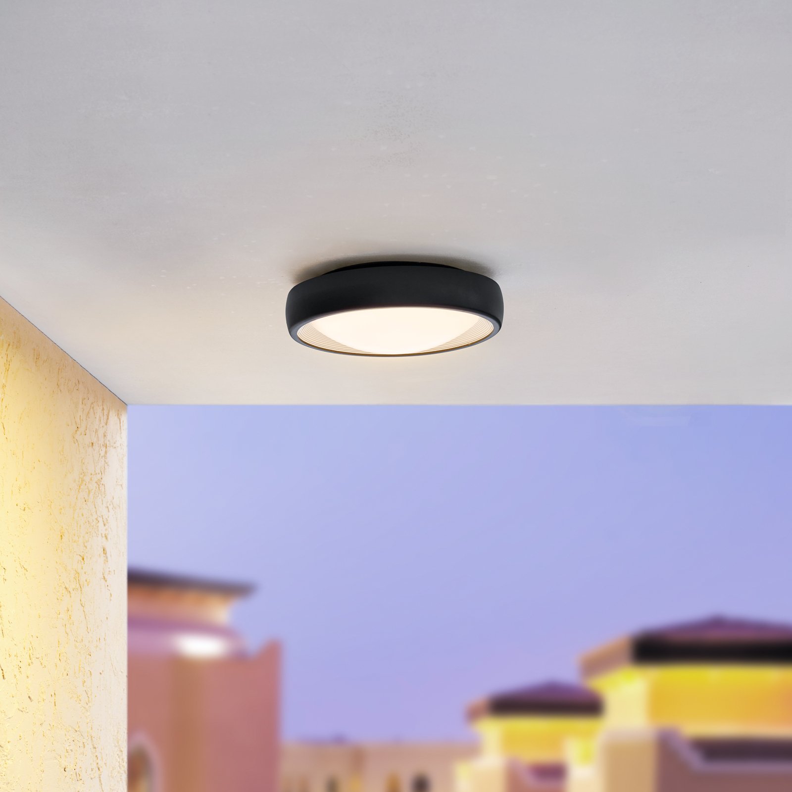 Lindby LED outdoor ceiling light Niniel, black/white, round