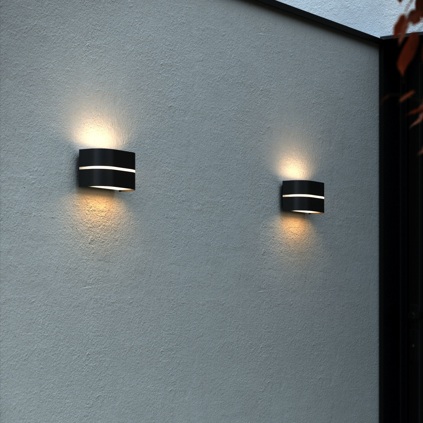 Sibelis udendørs væglampe, op/ned, sort, plast, E27